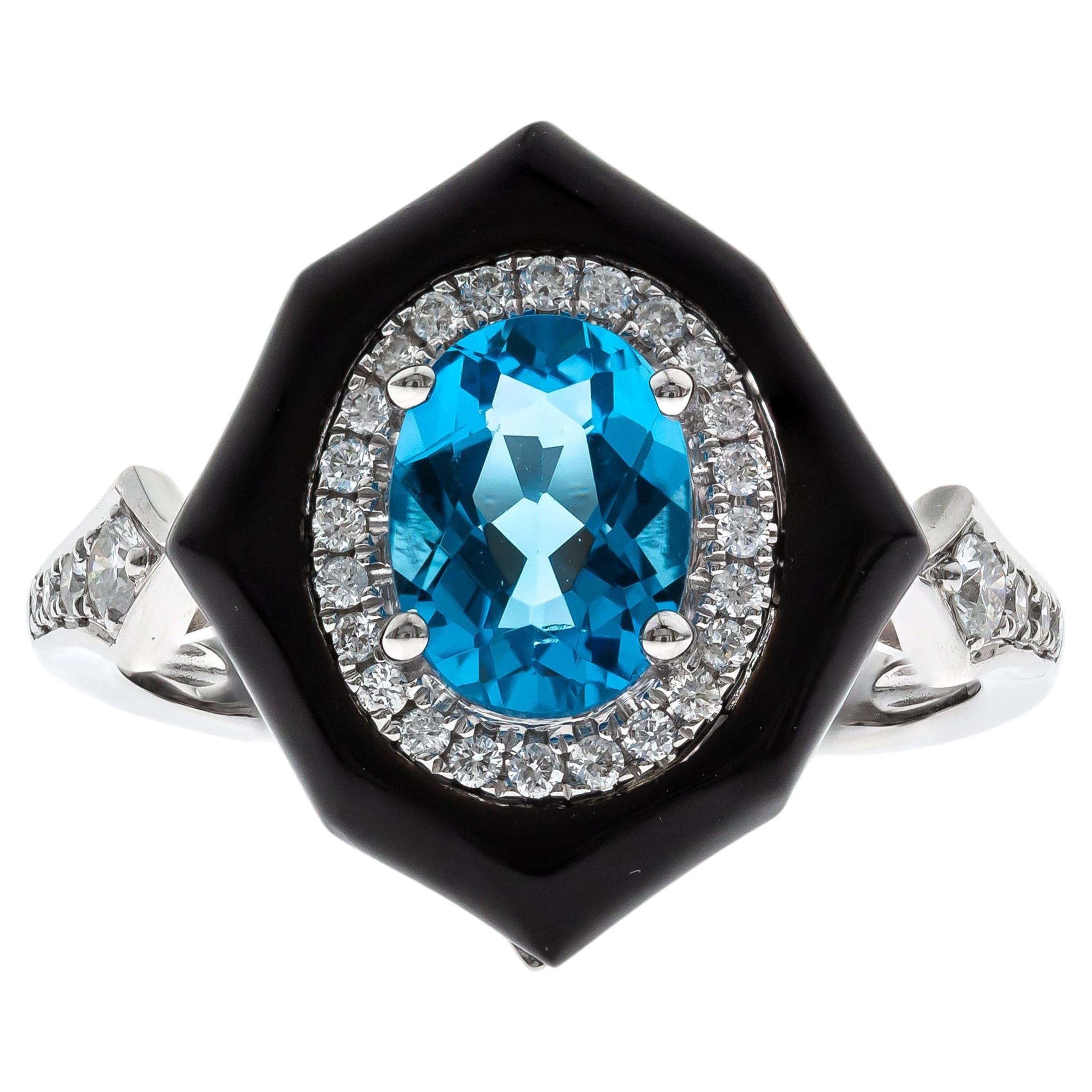 Bague Esther 10K en or blanc, sertie d'une topaze bleue suisse de taille ovale