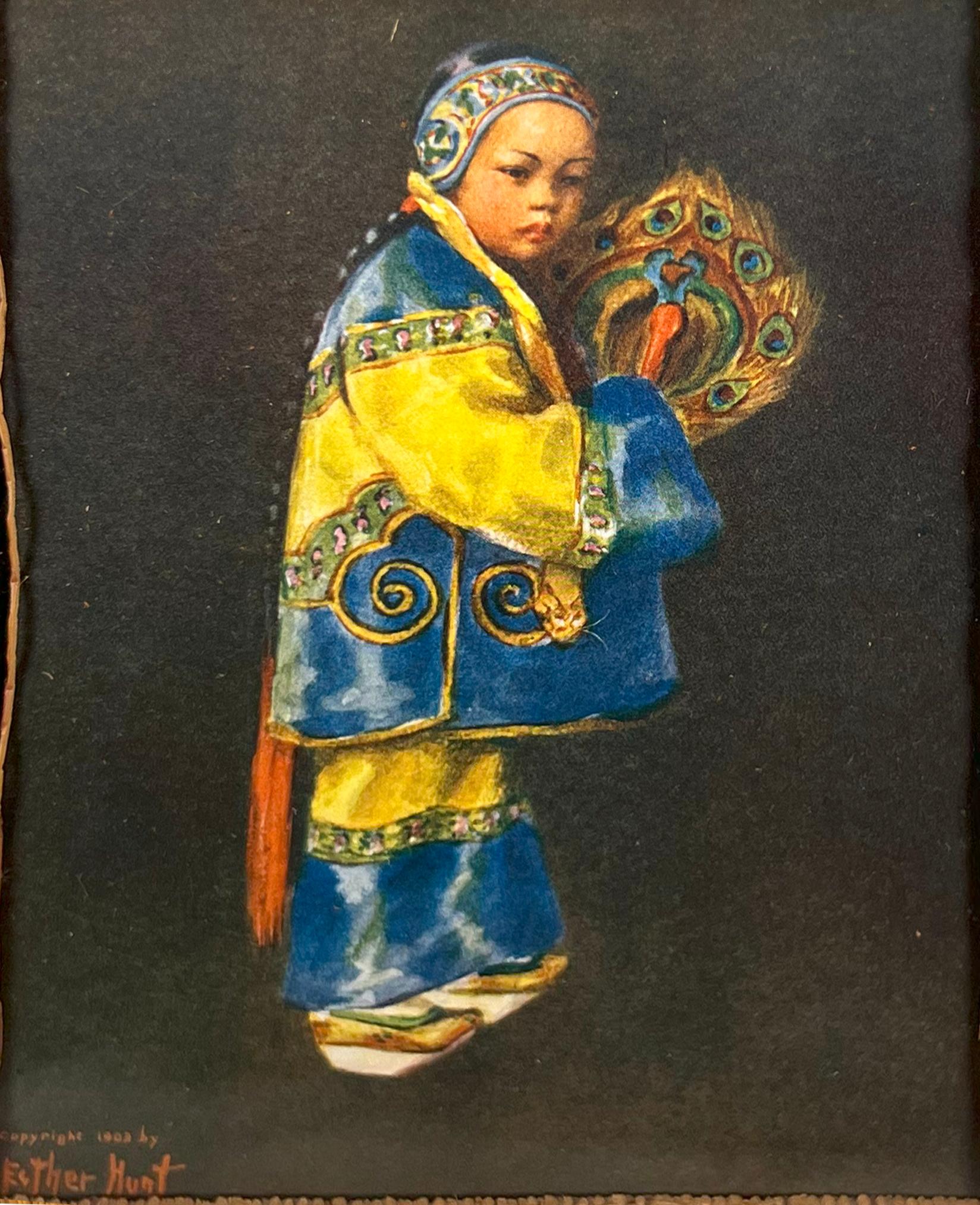 A Peacock Fan Celebration New York City Chinatown 1903 Original Lithograph - Print by Esther Anna Hunt