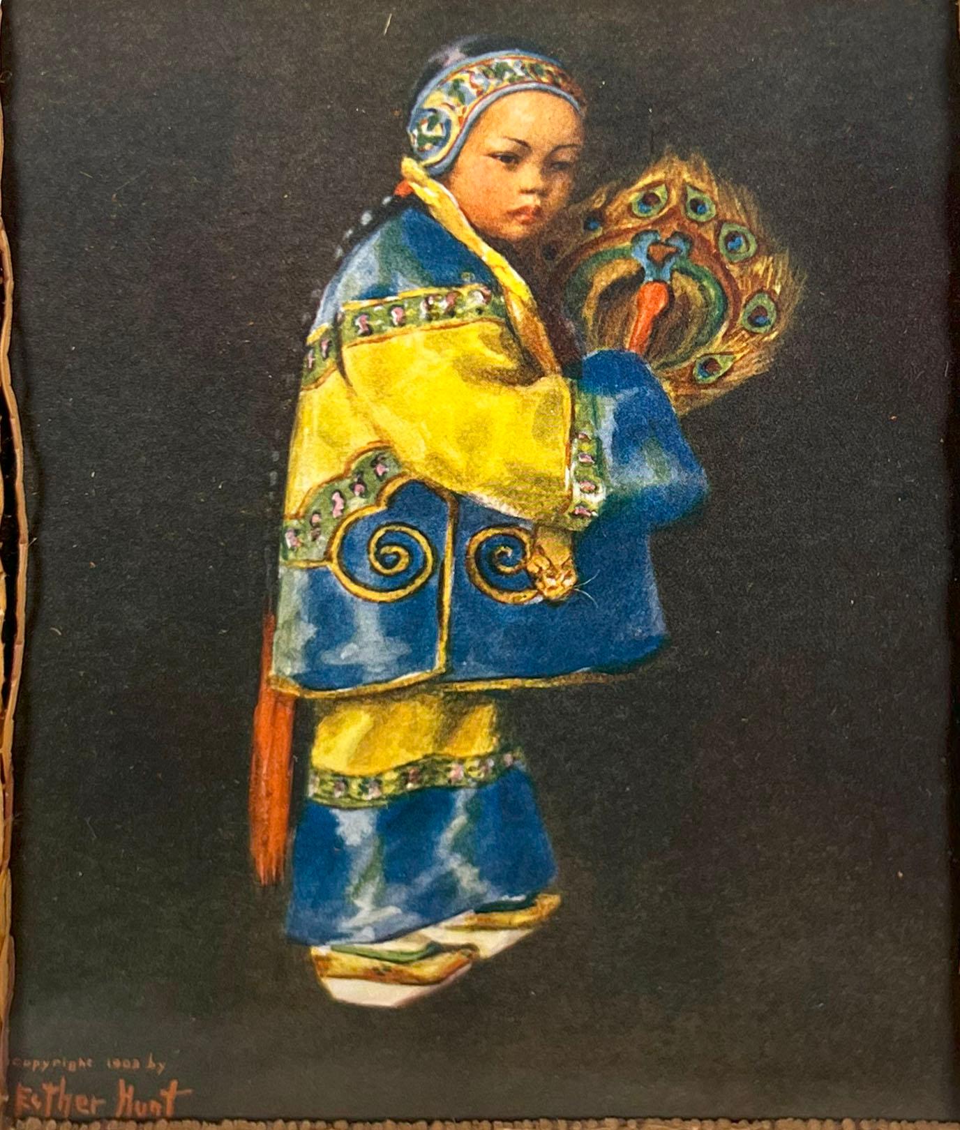 A Peacock Fan Celebration New York City Chinatown 1903 Original Lithograph - Impressionist Print by Esther Anna Hunt