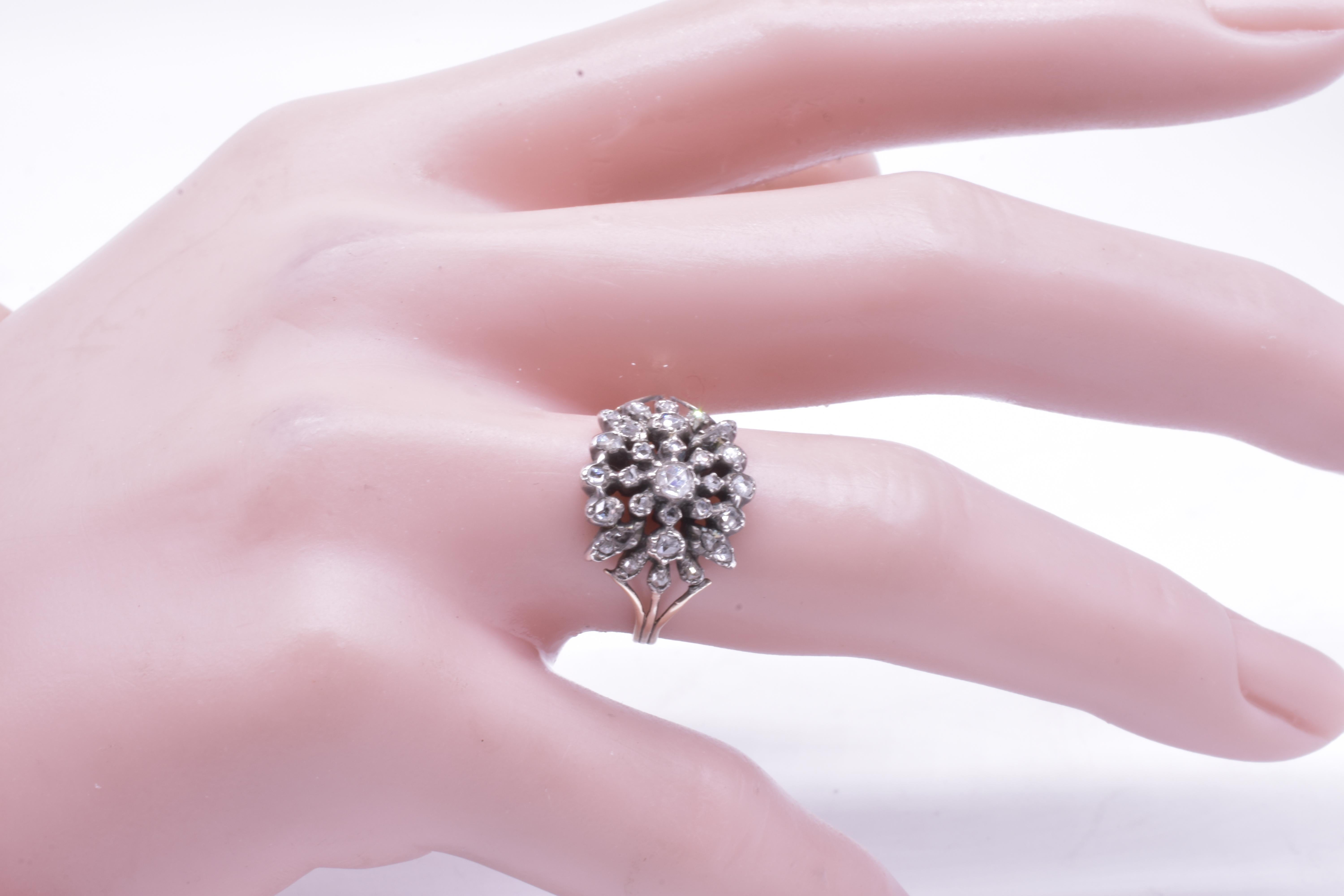 Women's Georgian Diamond Cluster Filigris Ring, 18K