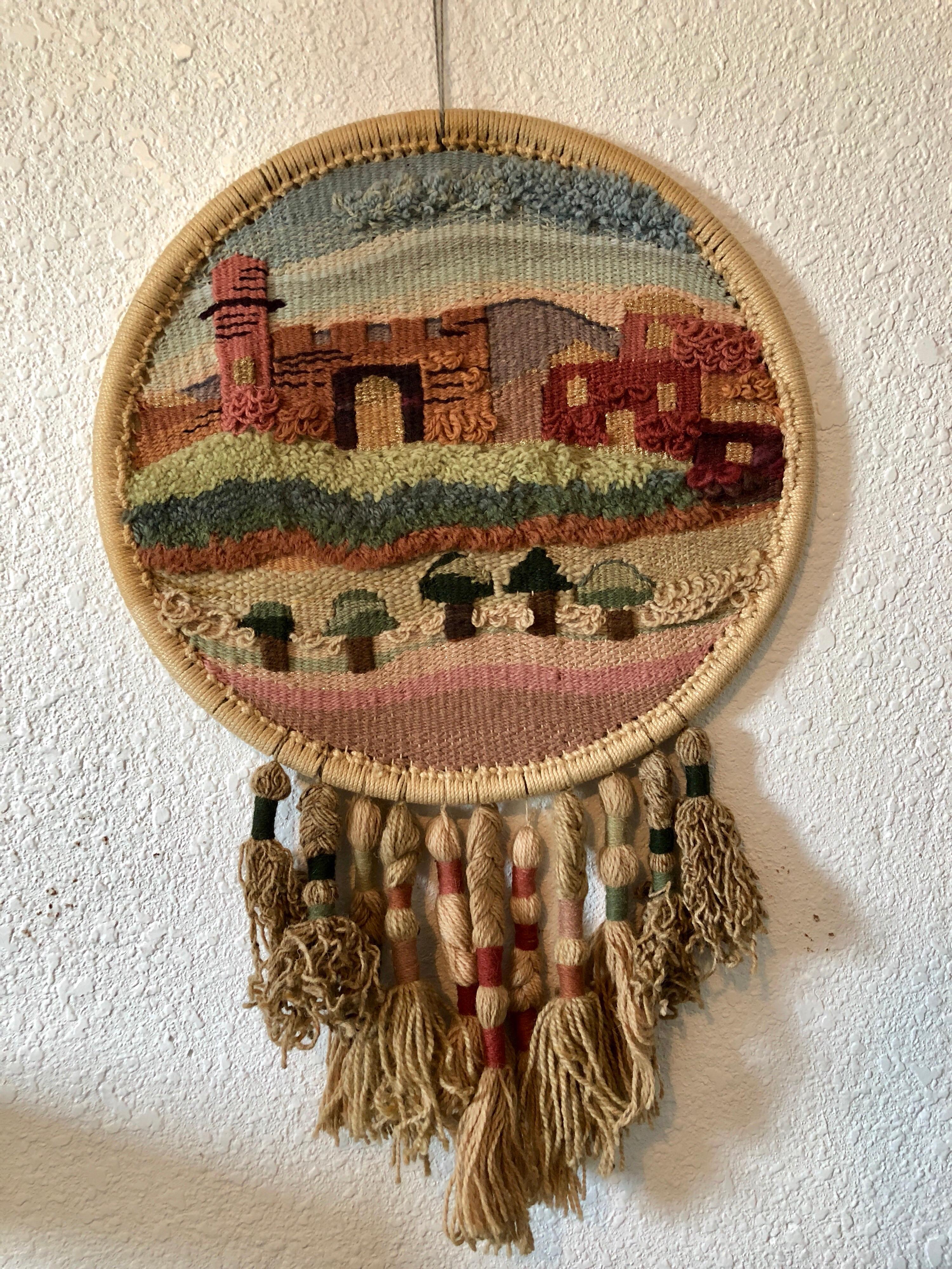 Jerusalem Wall Hanging Hand Embroidered tapestry Israeli Craft Judaica Folk Art - Sculpture by Esther BenSimon