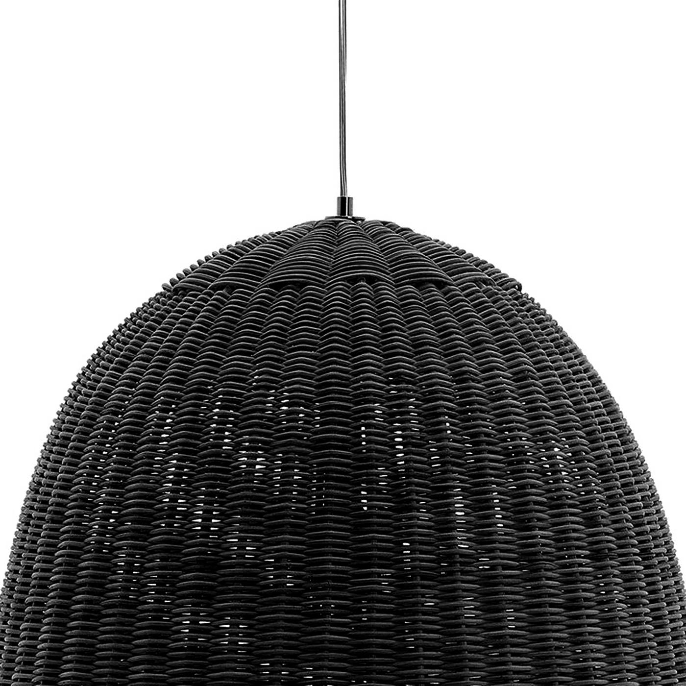 Suspension Esther Black all in handwoven rattan core,
in black finish. 1 bulb, lamp holder type E27, max. 20 Watts, 
220 Volt, bulb not included. With electrical cable 200 cm 
and with steel cable 200 cm.