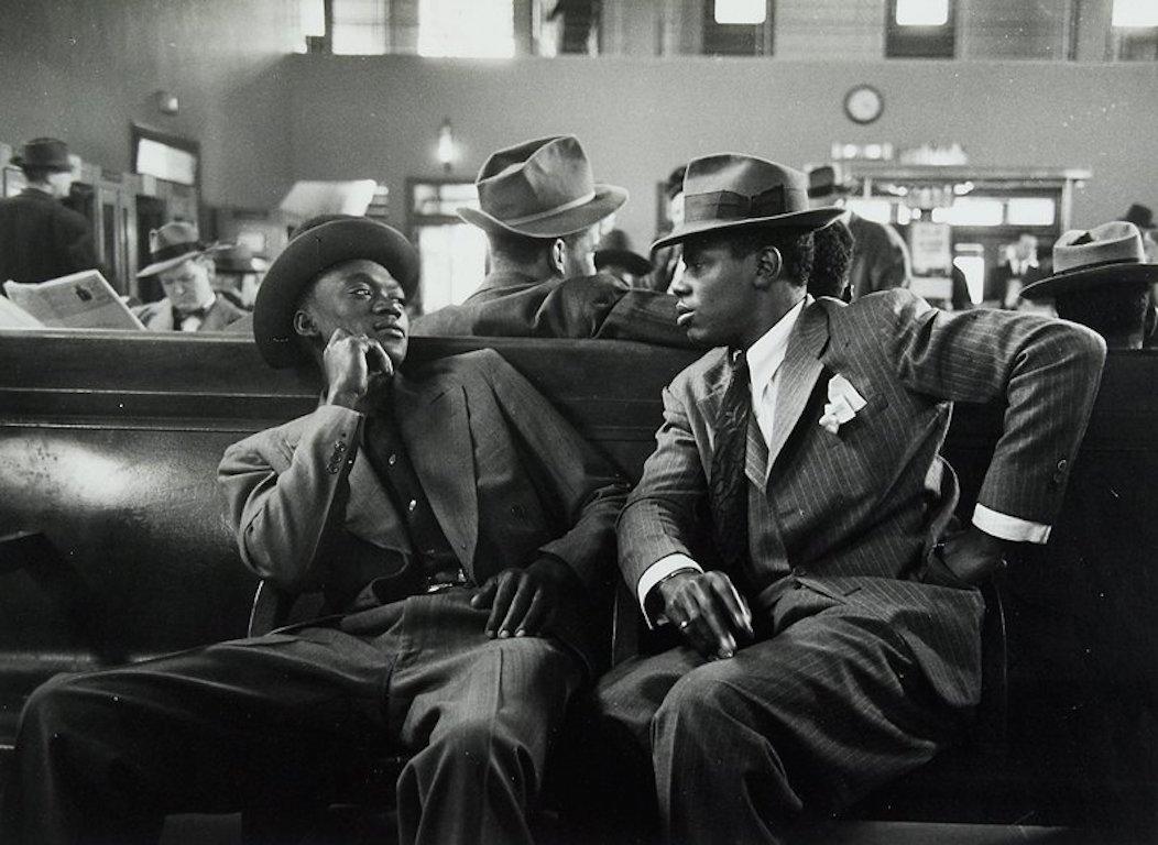 Vintage Greyhound Bus Station, New York City, 1947 Signed Hand Printed Original - Photograph by Esther Bubley