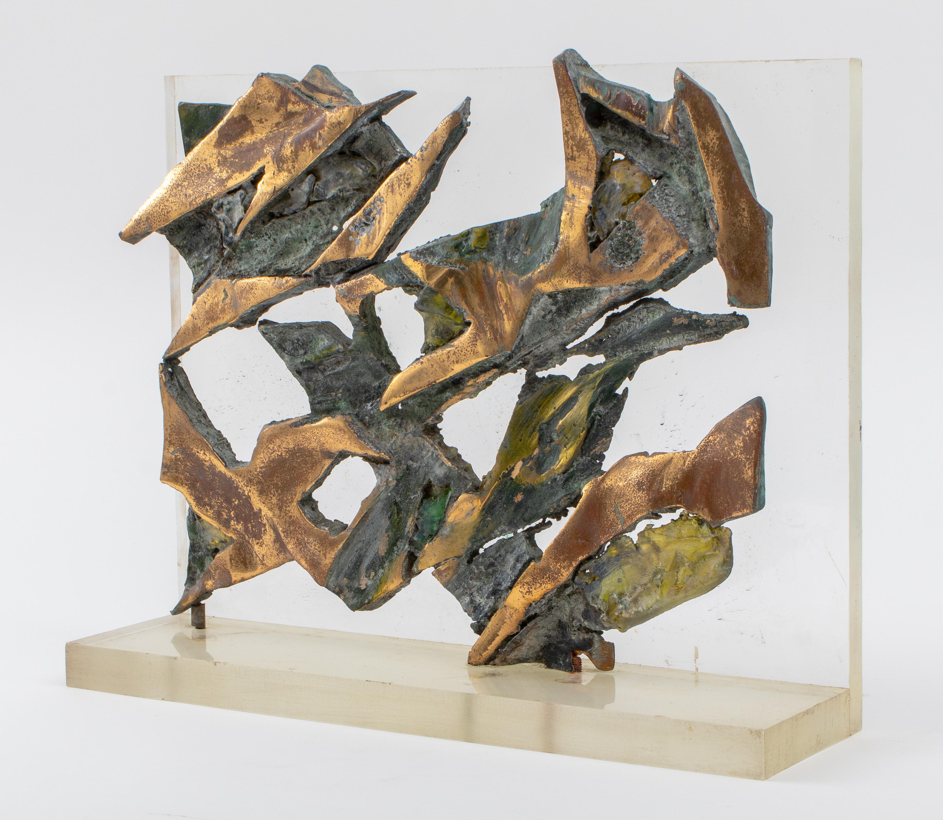 Esther Fuhrman (American, b. 1939), abstract bronze sculpture, unsigned, on plexiglass stand. 13.5