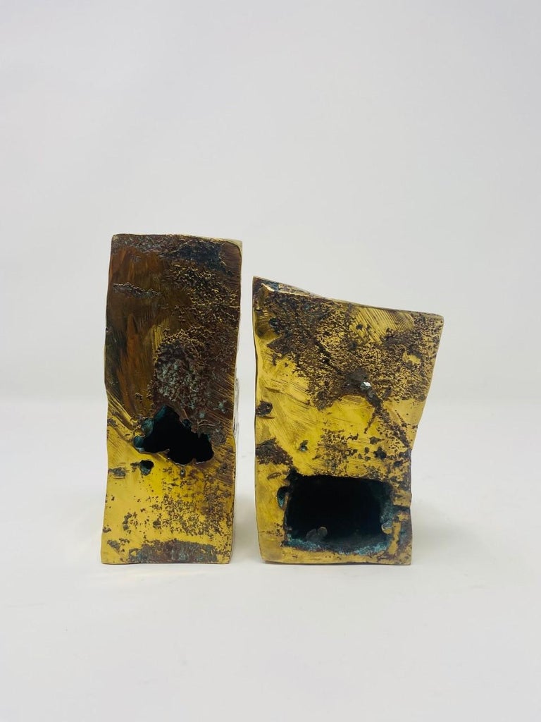 Esther Fuhrman Brutalist Bronze Staircase Bookends, Pair 'Mid. 20TH C.' For Sale 4