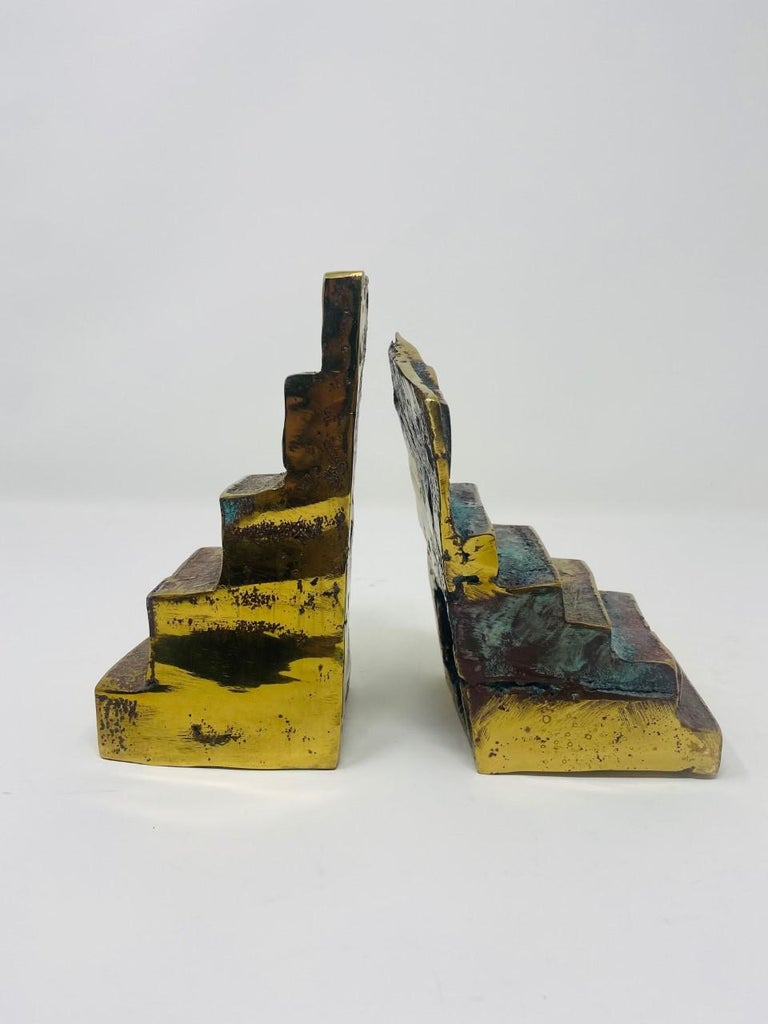 Esther Fuhrman Brutalist Bronze Staircase Bookends, Pair 'Mid. 20TH C.' For Sale 5
