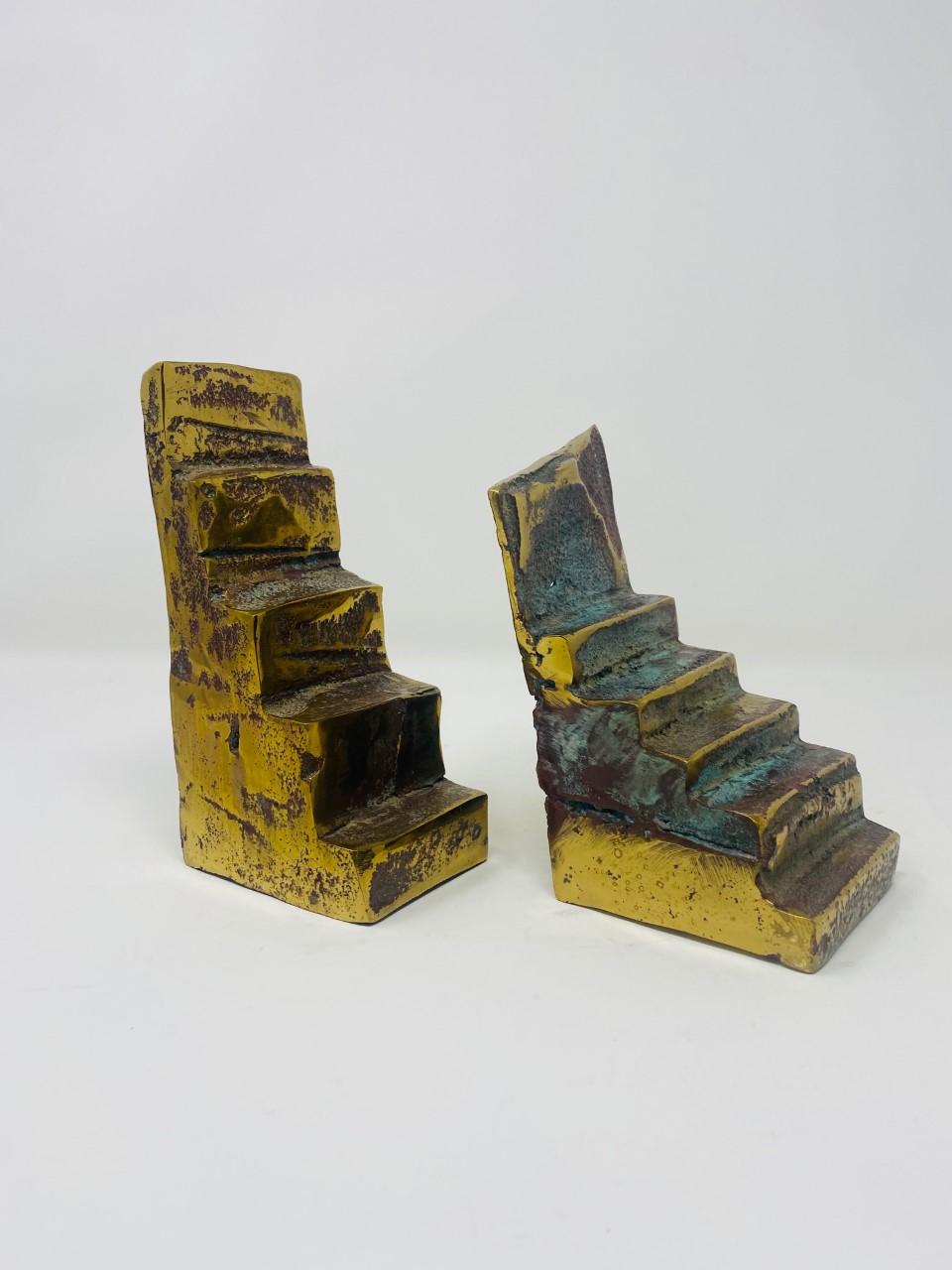 Esther Fuhrman Brutalist Bronze Staircase Bookends, Pair 'Mid. 20TH C.' For Sale 6