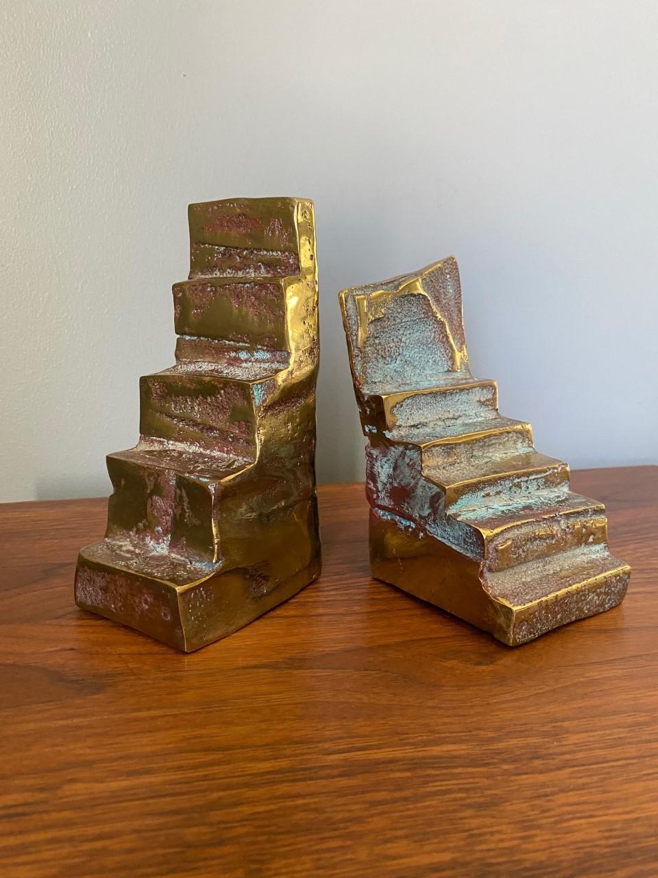 Esther Fuhrman Brutalist Bronze Staircase Bookends, Pair 'Mid. 20TH C.' For Sale 1