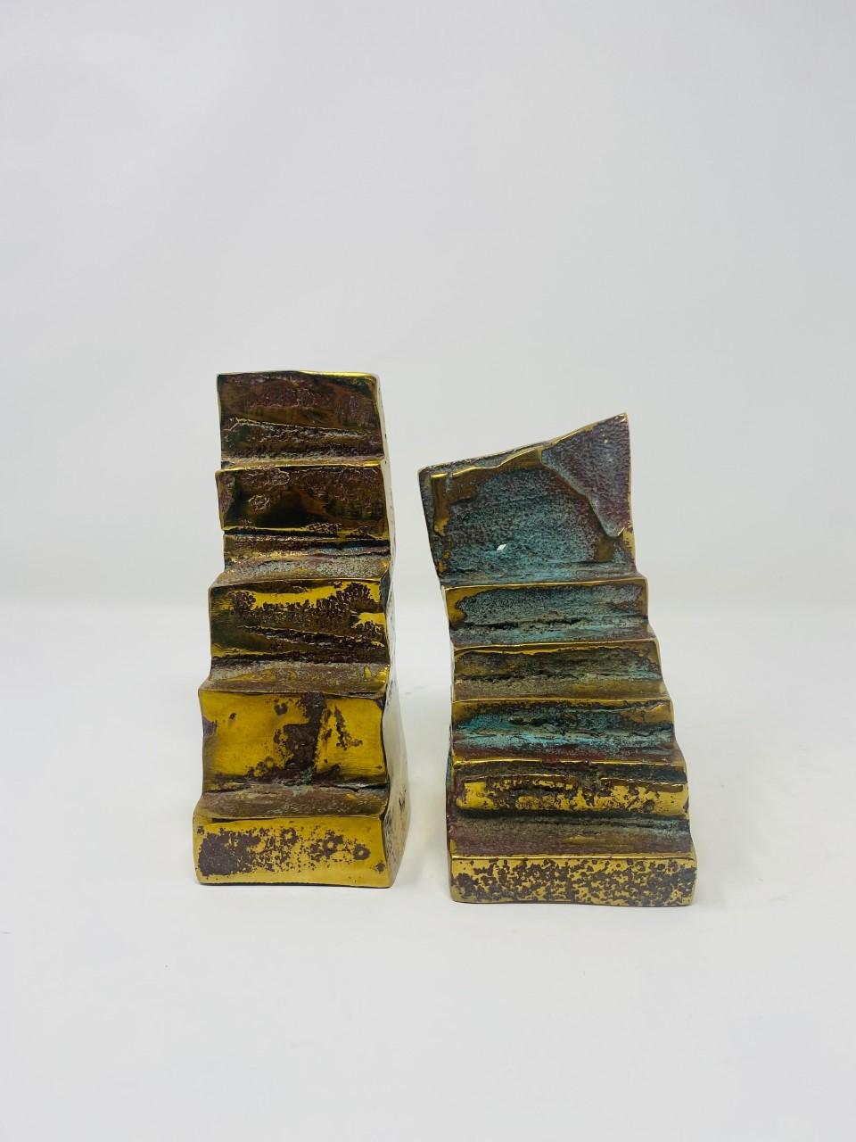 Esther Fuhrman Brutalist Bronze Staircase Bookends, Pair 'Mid. 20TH C.' For Sale 2