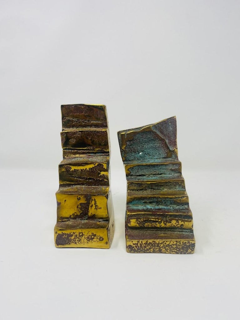 Esther Fuhrman Brutalist Bronze Staircase Bookends, Pair 'Mid. 20TH C.' For Sale 3