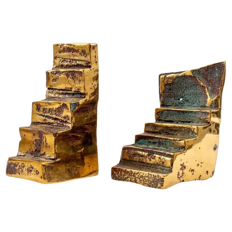 Esther Fuhrman Brutalist Bronze Staircase Bookends, Pair 'Mid. 20TH C.' For Sale