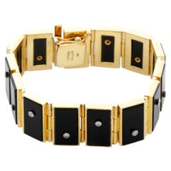 Esther Gallant 18K Yellow Gold Black Onyx & Diamond Panel Link Bracelet