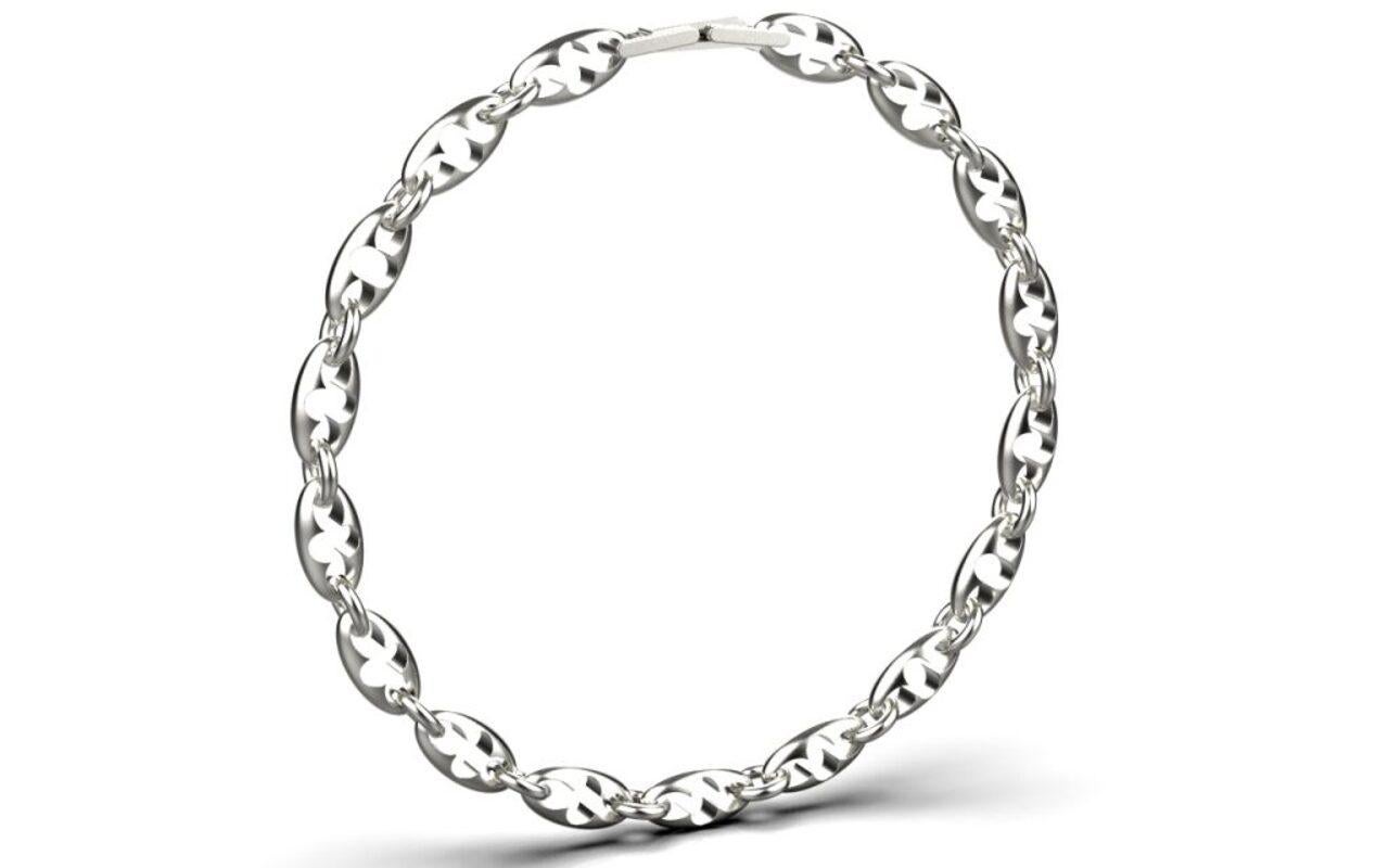 Esther Link Necklace, 18k White Gold In New Condition For Sale In Leigh-On-Sea, GB