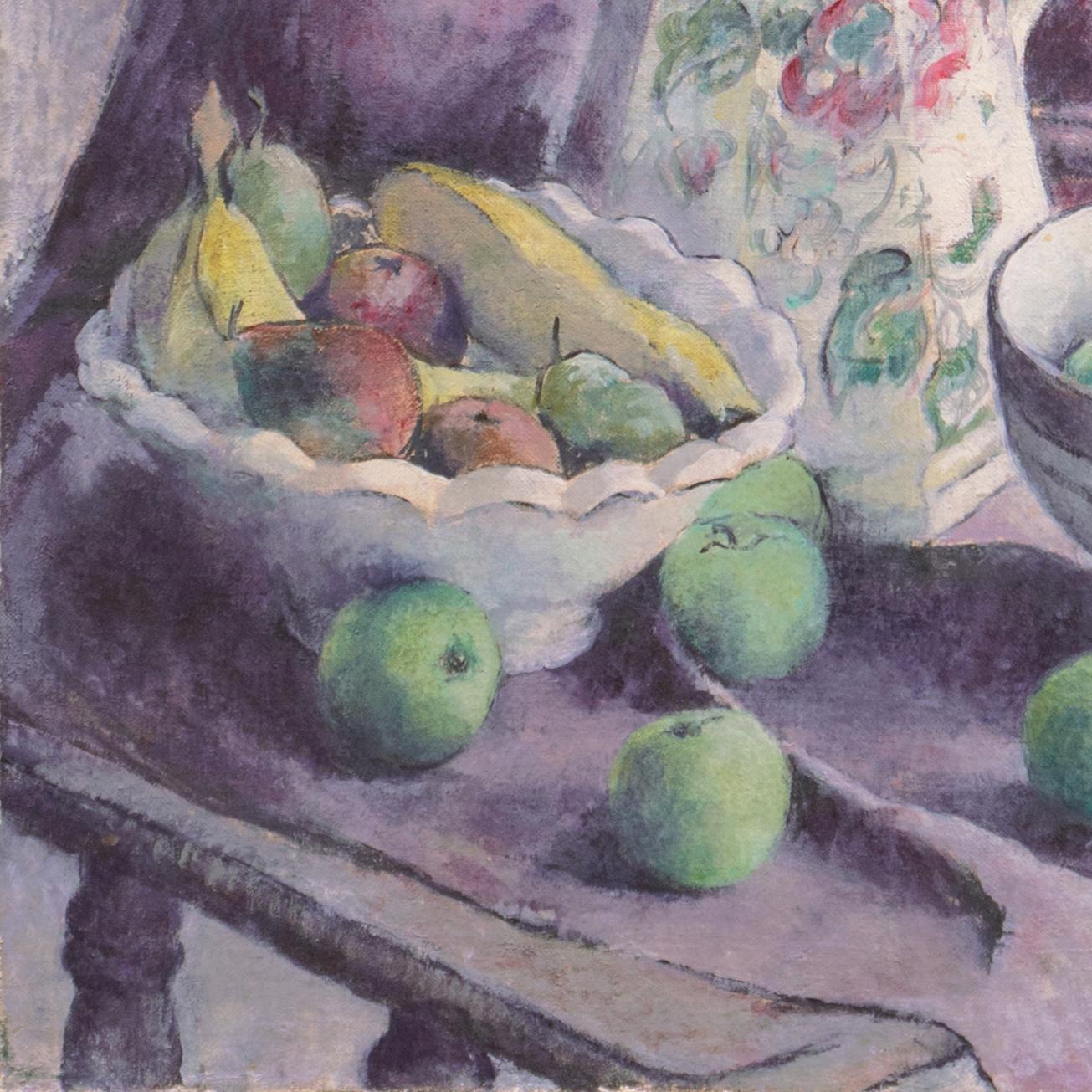 'Still Life of Fruit and a Creamware Jug', - Brown Still-Life Painting by Esther Lyne
