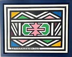 Esther Mahlangu - Ndebele Abstract acrylic on canvas painting, signed, Framed