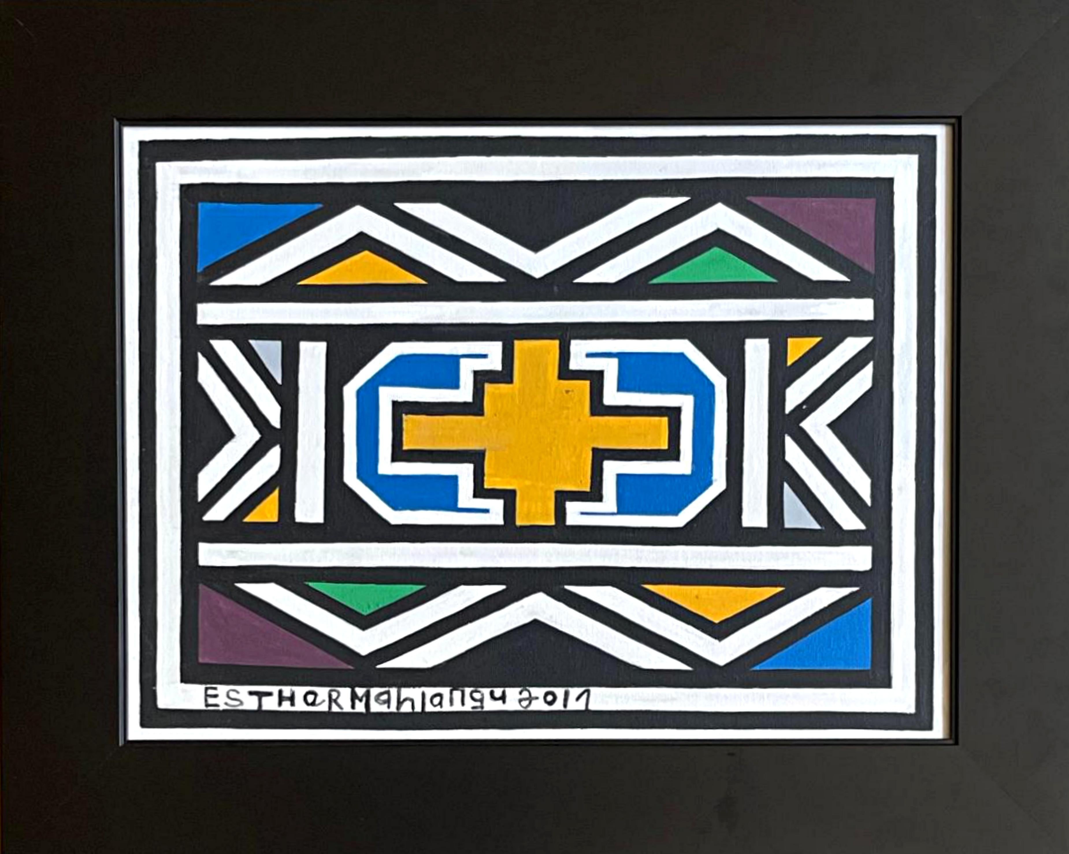 Quadro astratto Ndebele di un artista sudafricano di fama internazionale - Painting di Esther Mahlangu
