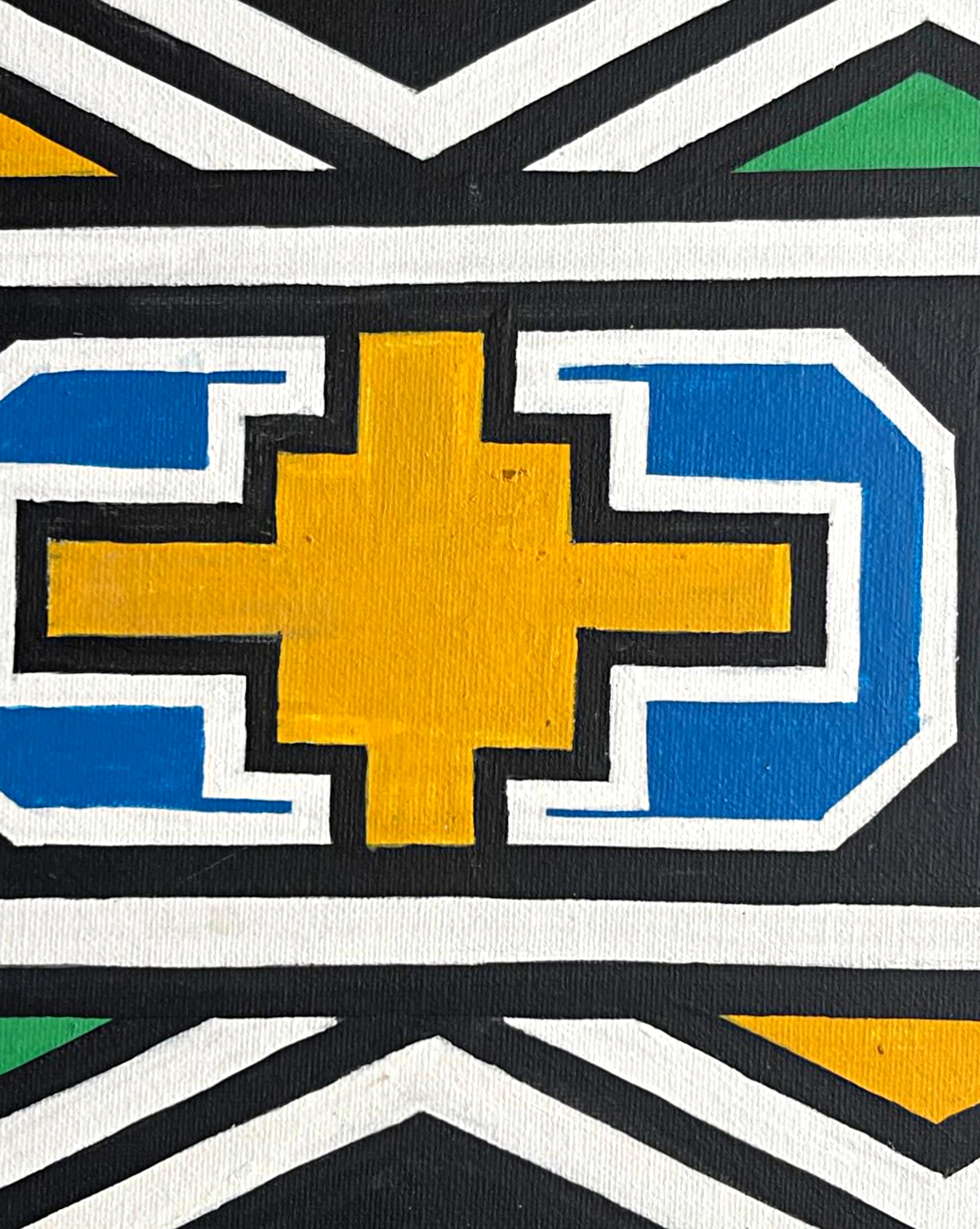 Esther Mahlangu
Ndebele Abstract, 2017
Acrilico su tela
Firmato a mano e datato 2017 sul fronte
Telaio incluso
Un dipinto unico
Quadro acrilico originale firmato su tela dell'artista sudafricana di fama internazionale Esther Mahlangu. 
Abbagliante