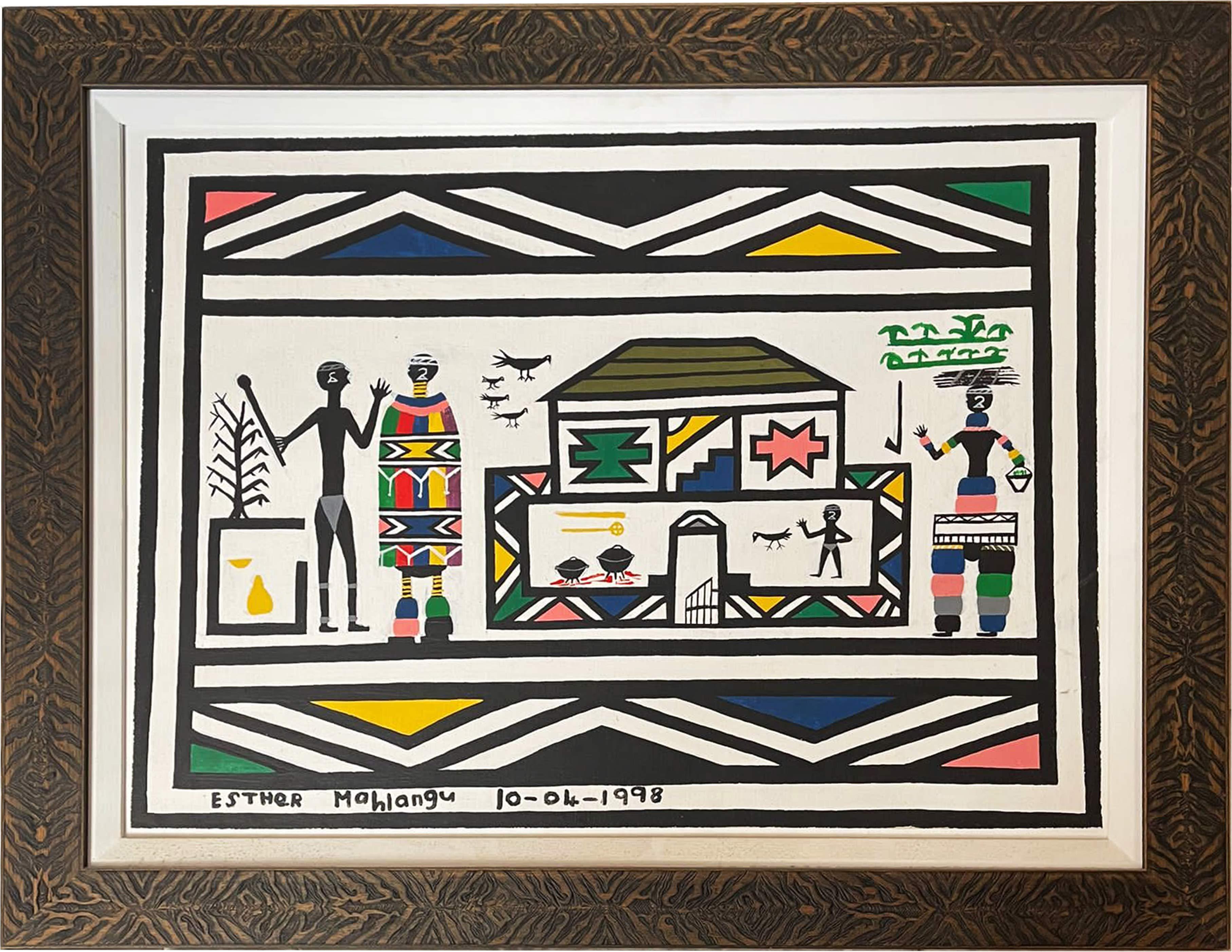 Ndebele Village, 1998, Ndebele, Figurative painting, African art For Sale 1