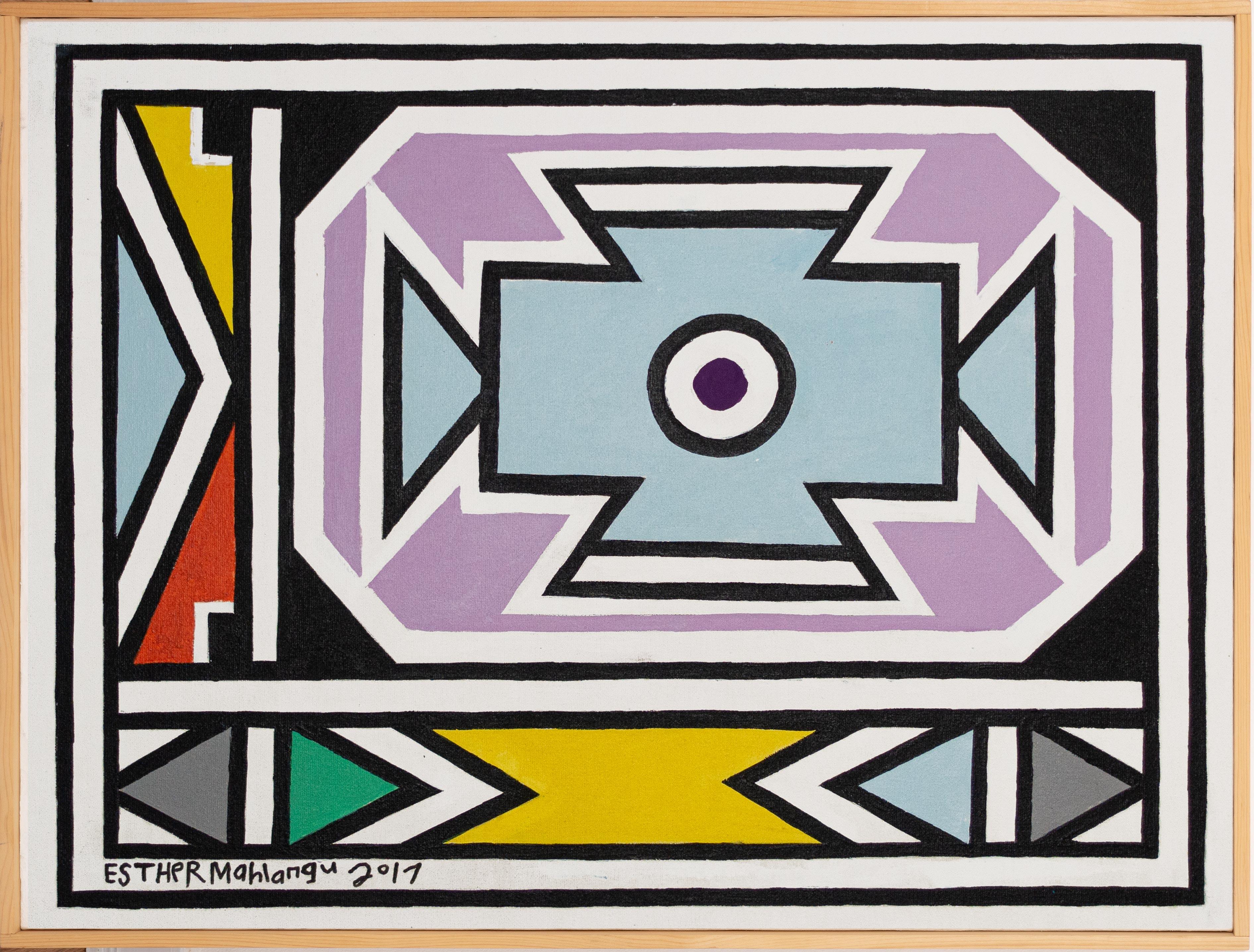 Original Ndembele Abstract acrylic painting by Esther Mahlangu dating back 2017.
Signed and dated on the front on the lower left.

The piece is accompanied by a certification of authenticity, issued by the gallery.
As the piece travels from Italy,