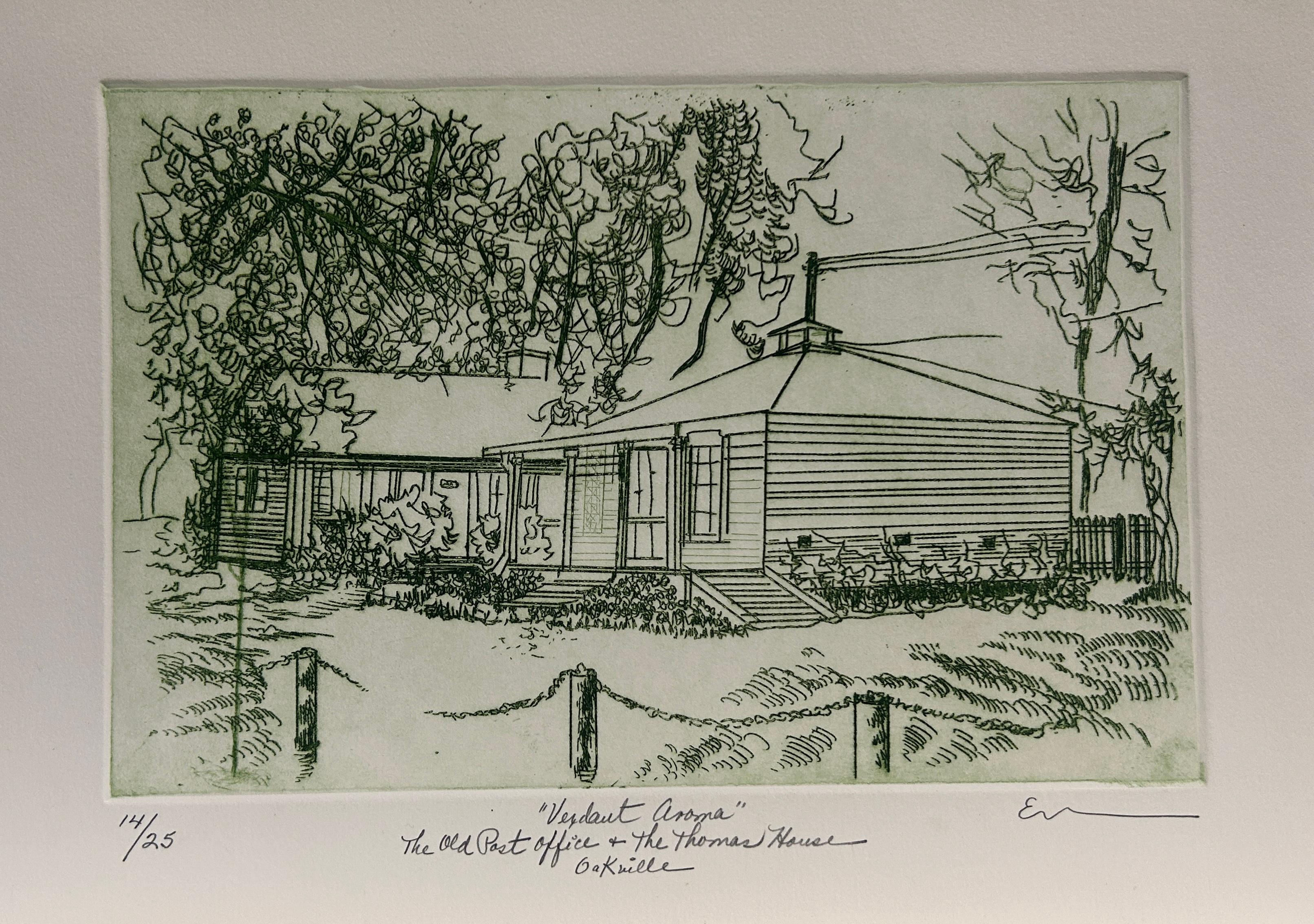 Esther Merikanskas Landscape Print - Verdaut Aroma - The Old Post Office + Thompson House