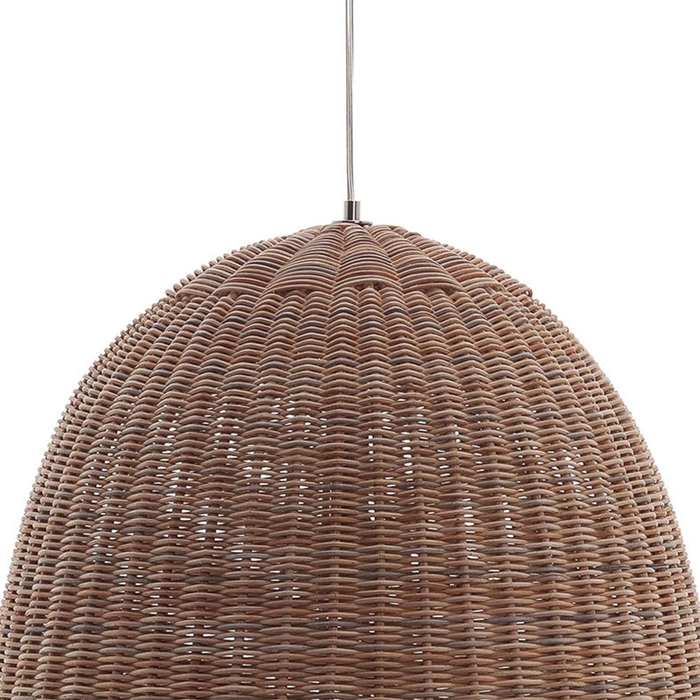 Suspension Esther Natural Brown all in handwoven rattan core,
in natural brown finish. 1 bulb, lamp holder type E27, max. 20 Watts, 
220 Volt, bulb not included. With electrical cable 200 cm and 
with steel cable 200 cm.