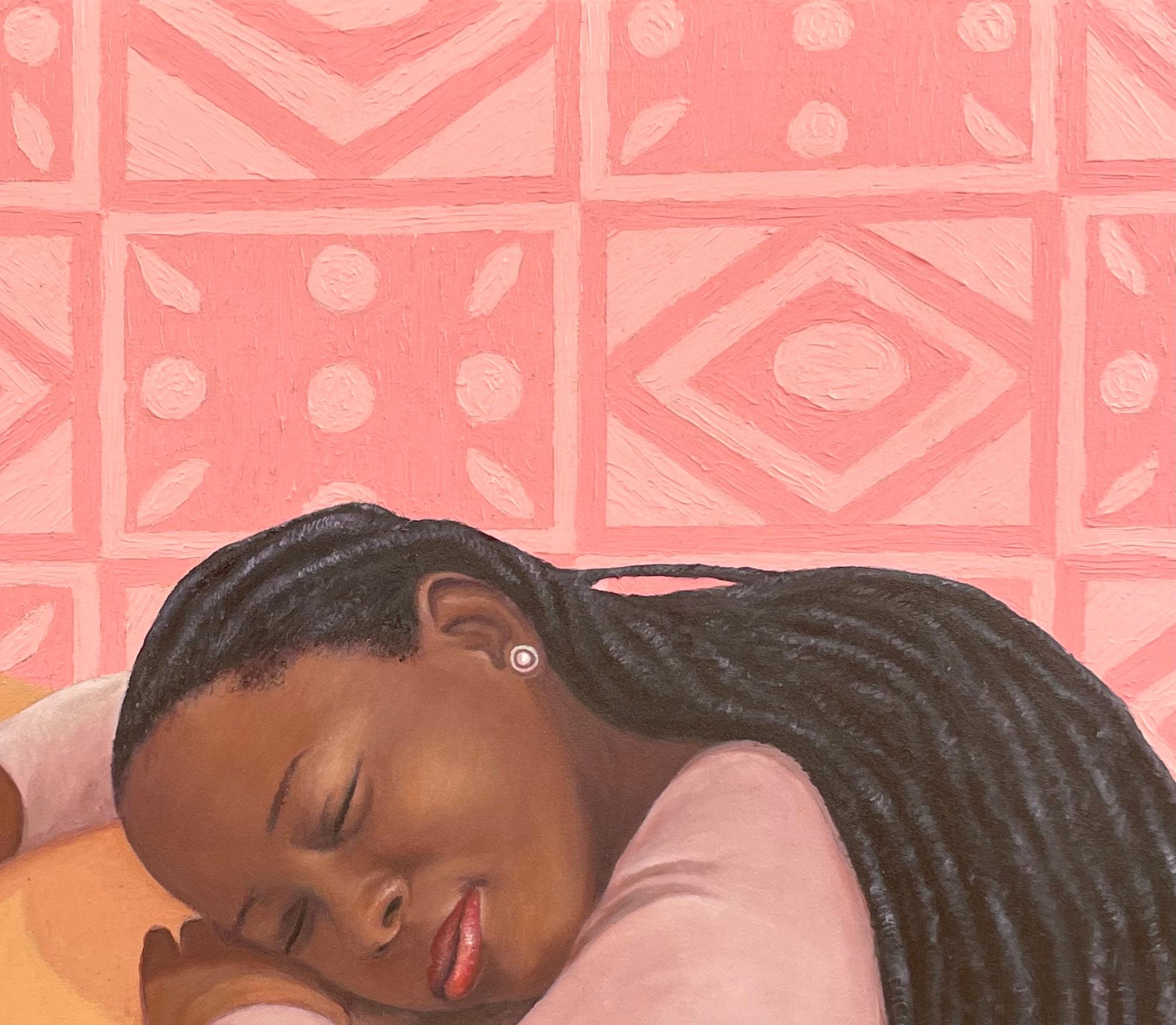 Inner Peace - 21st Century, Contemporary, Figurative, Portrait, Women, Africa - Expressionist Painting by Esther Obiwuru