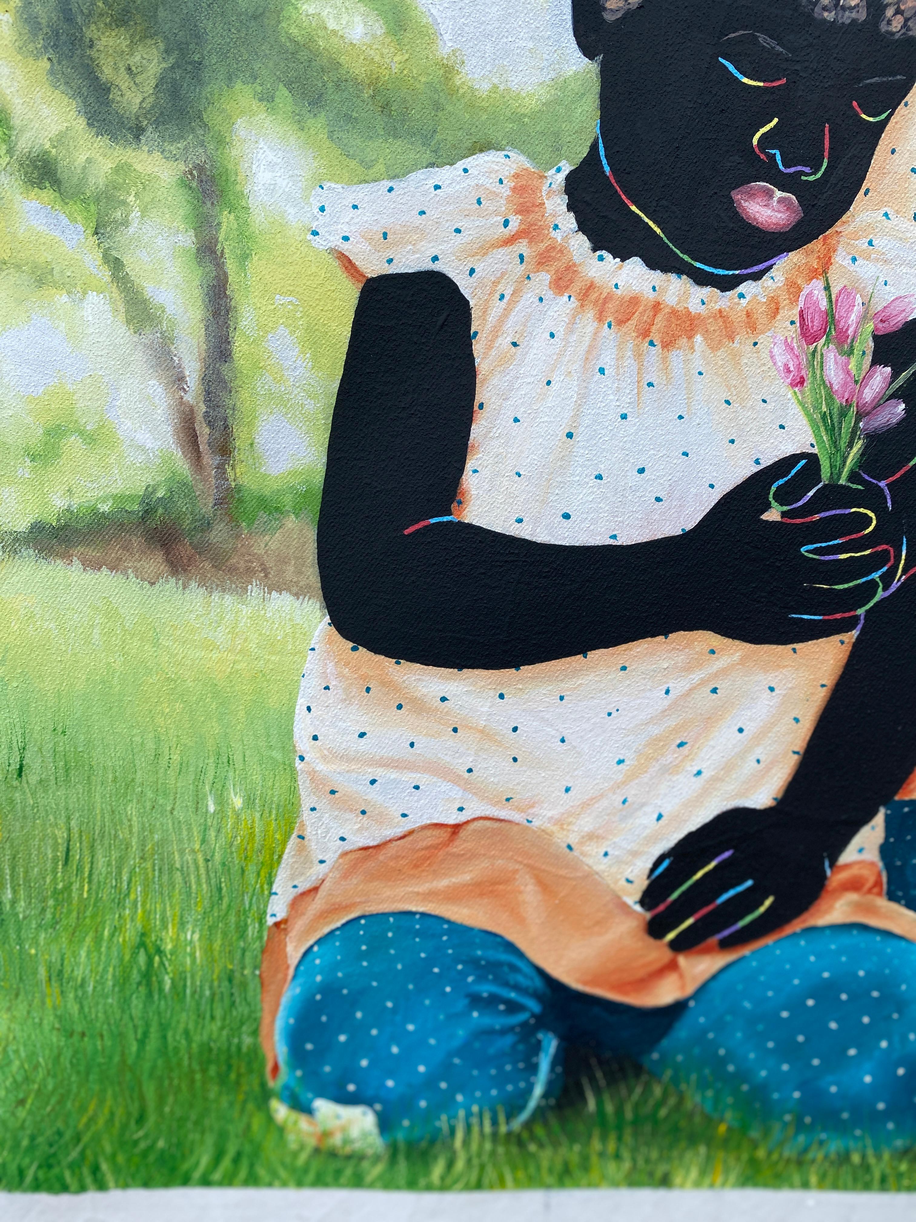 Lazos en ciernes - Pintura infantil figurativa contemporánea - Painting Contemporáneo de Esther Oyeyemi