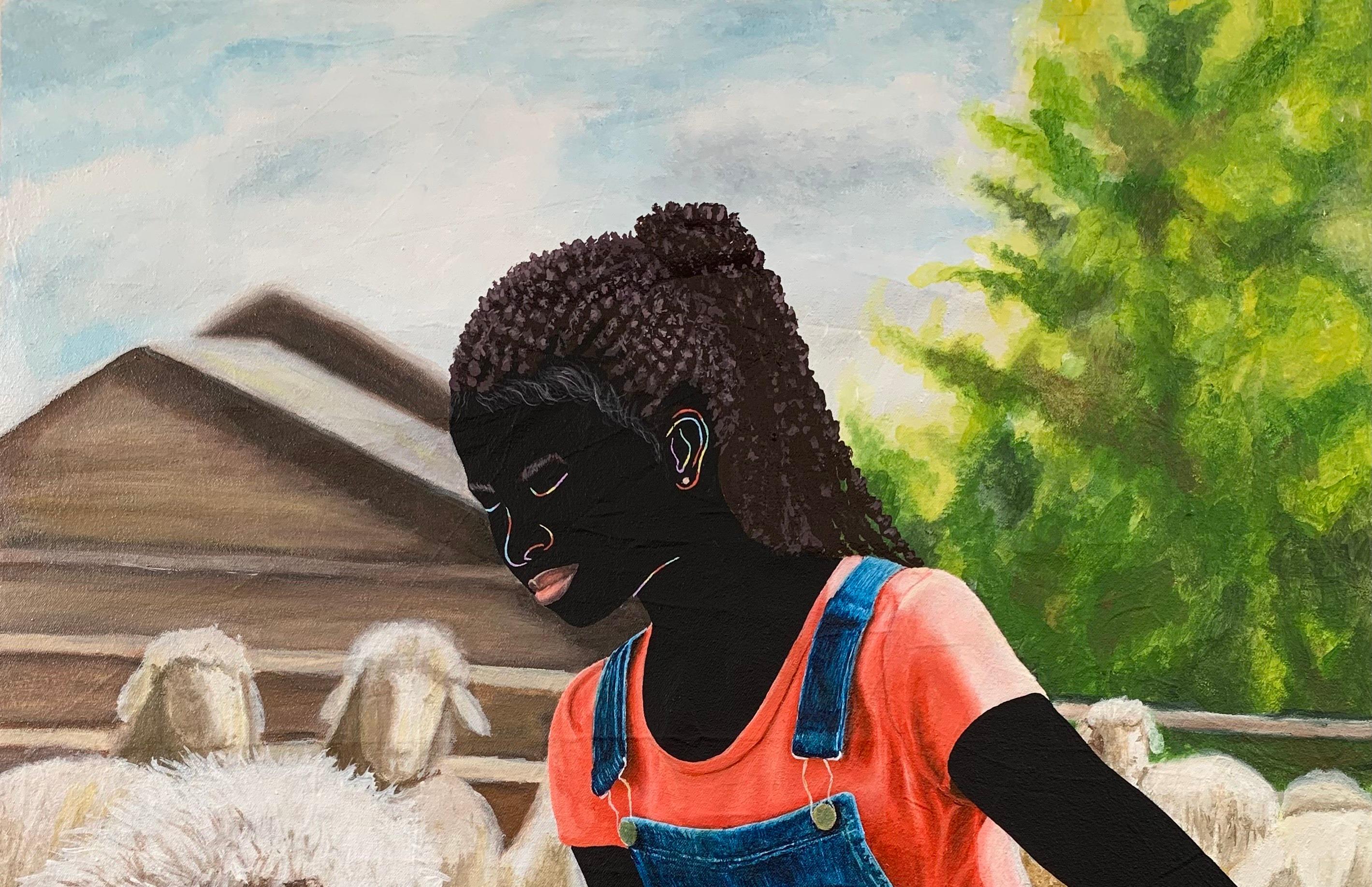 My Beloved Business 2 -21. Jahrhundert, Zeitgenössisch, Figurative Frauen, Schafherden – Painting von Esther Oyeyemi