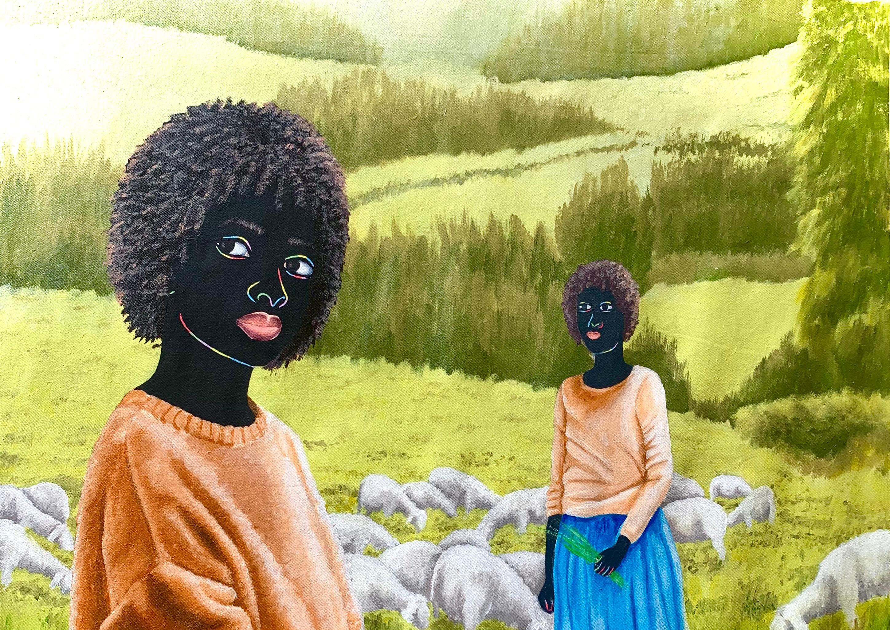Il mio amato business -21° secolo, Contemporaneo, Figurativo, Animali, Mandrie di donne - Painting di Esther Oyeyemi