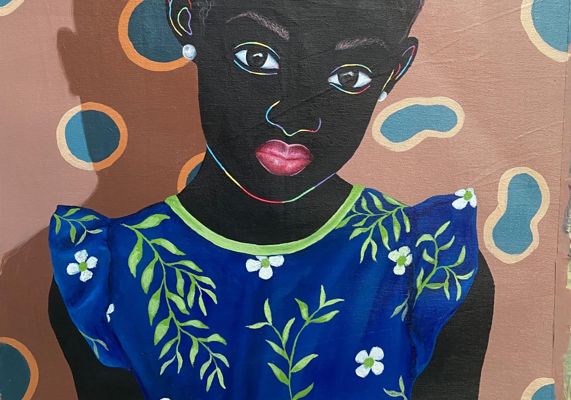Wandteppich der Schönheit (Agbeke) 4 - 21. Jahrhundert, Zeitgenössisch, Figurativ, Porträt (Braun), Portrait Painting, von Esther Oyeyemi