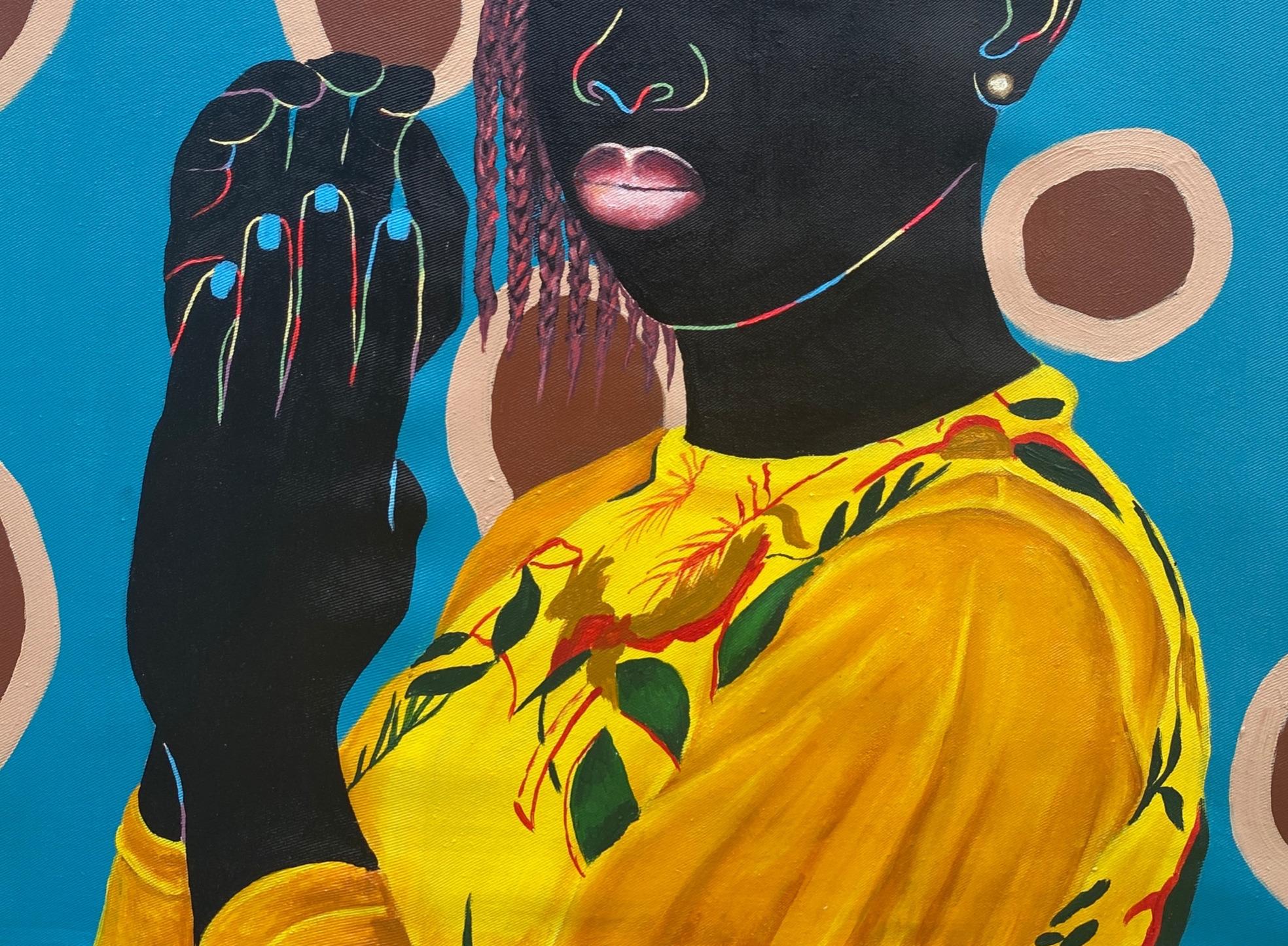 Wandteppich der Schönheit (Arike) 2 - 21. Jahrhundert, Zeitgenössisch, Figurativ, Porträt (Blau), Figurative Painting, von Esther Oyeyemi