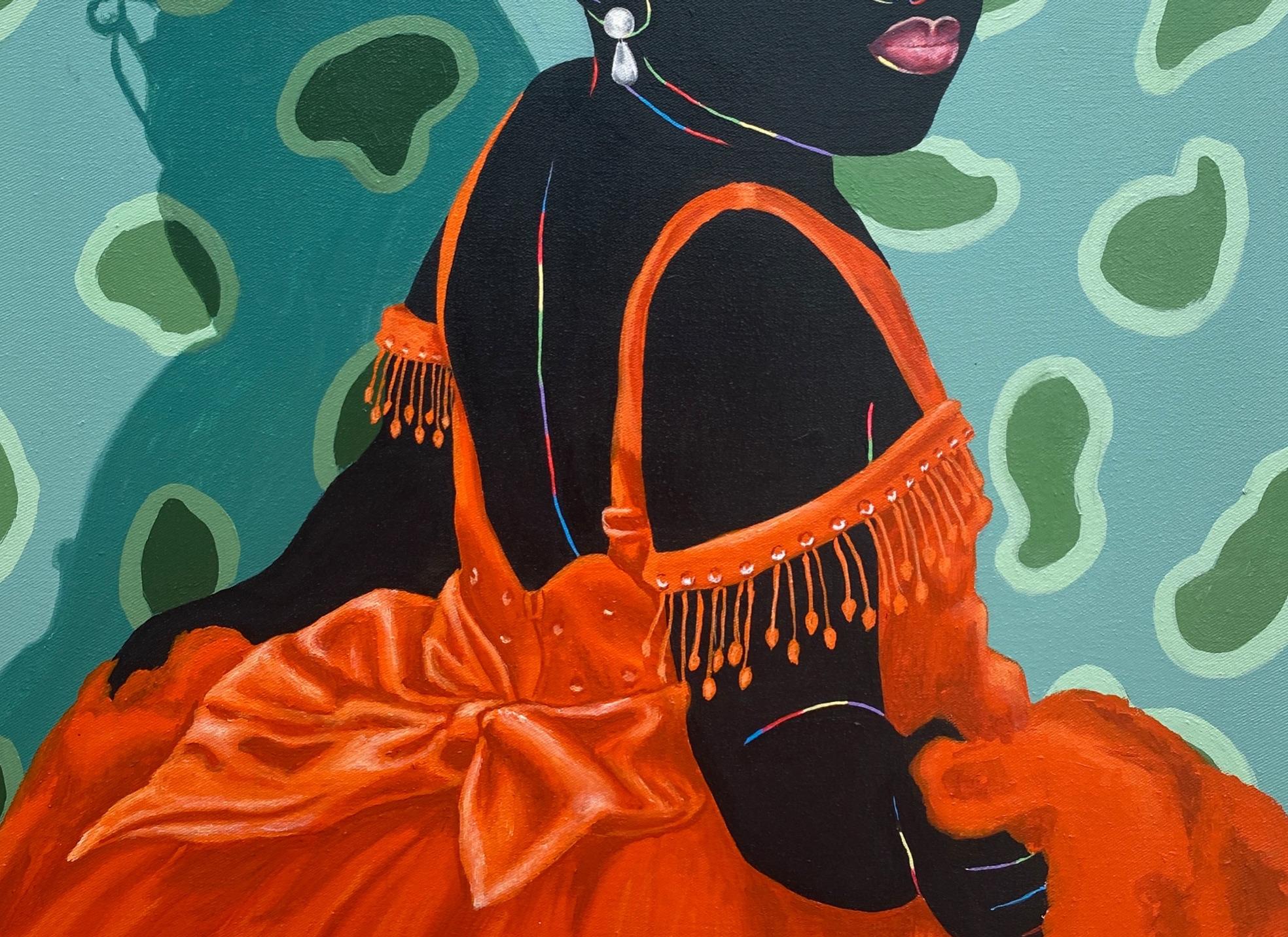 Wandteppich der Schönheit (Asake) 1 - 21. Jahrhundert, Zeitgenössisch, Figurativ, Porträt (Blau), Figurative Painting, von Esther Oyeyemi