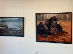 Ceppo di albero caduto - Quadro paesaggistico del XXI secolo raffigurante un albero caduto in una foresta