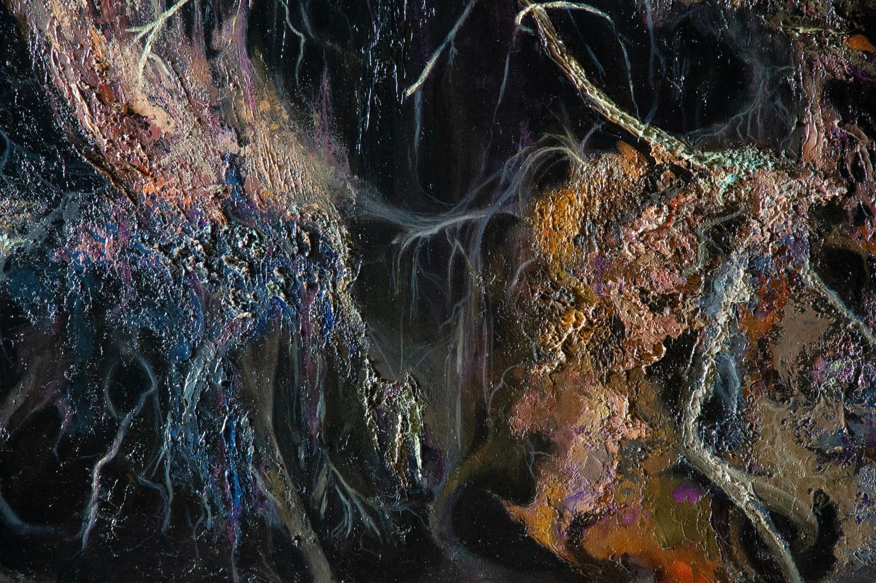 Peinture de paysage du 21e siècle d'un arbre tombé dans une forêt - Stump d'arbre tombé en vente 2