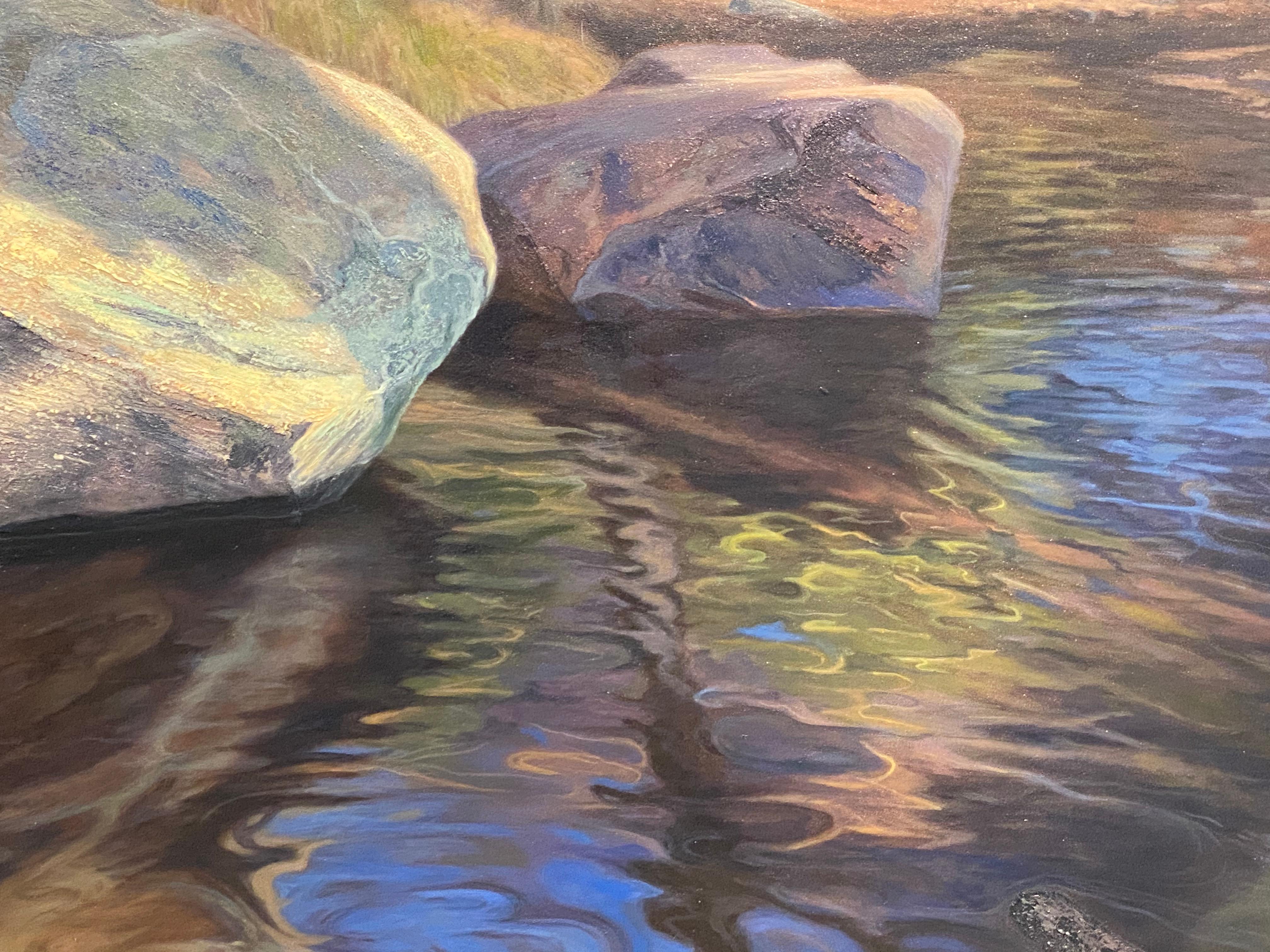 Variegated Sandstone- 21st Century Landscape Painting of a river with sandstones For Sale 3