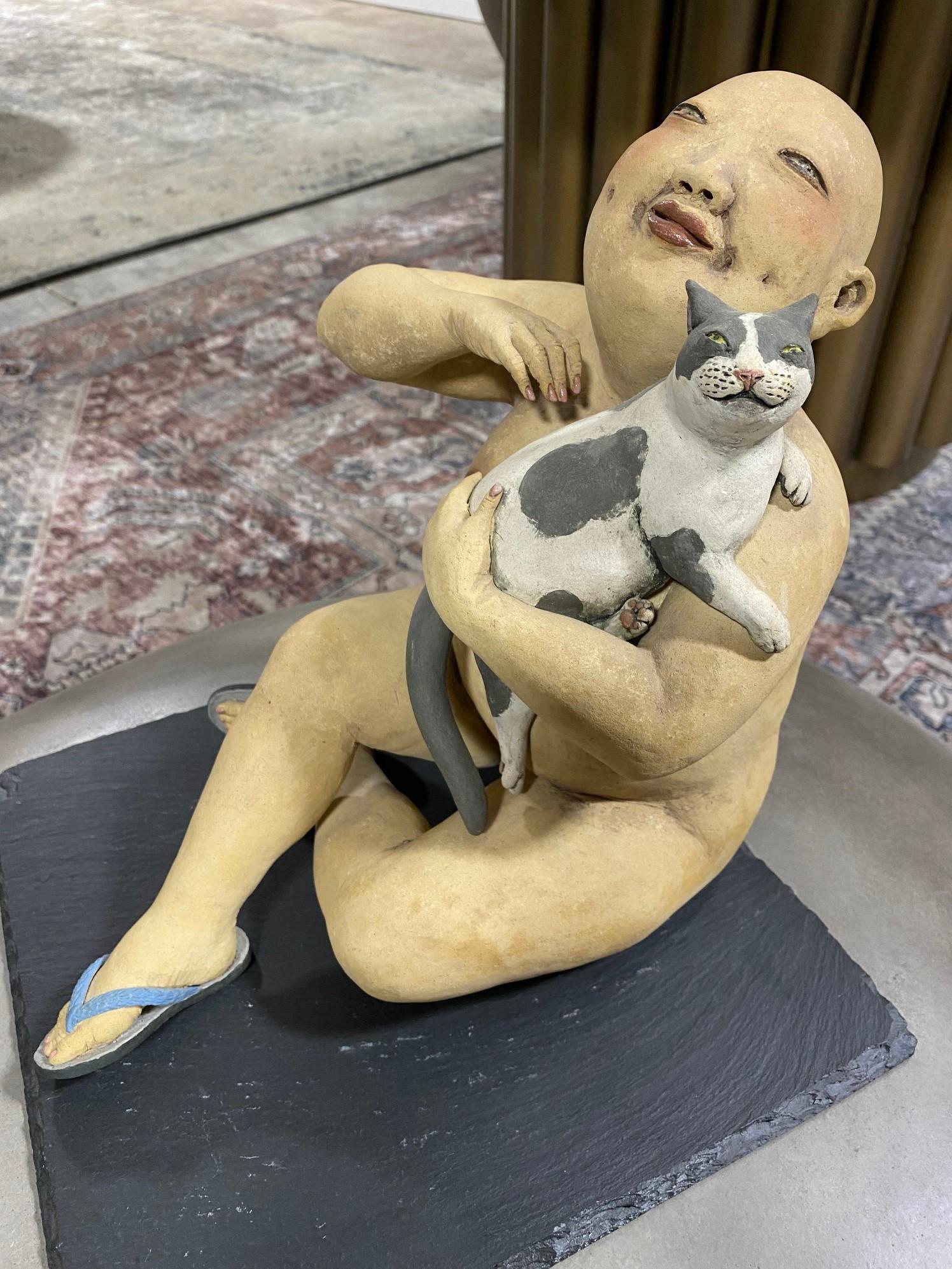 Esther Shimazu Signed Japanese Hawaiin American Sculpture Woman with Cat 3