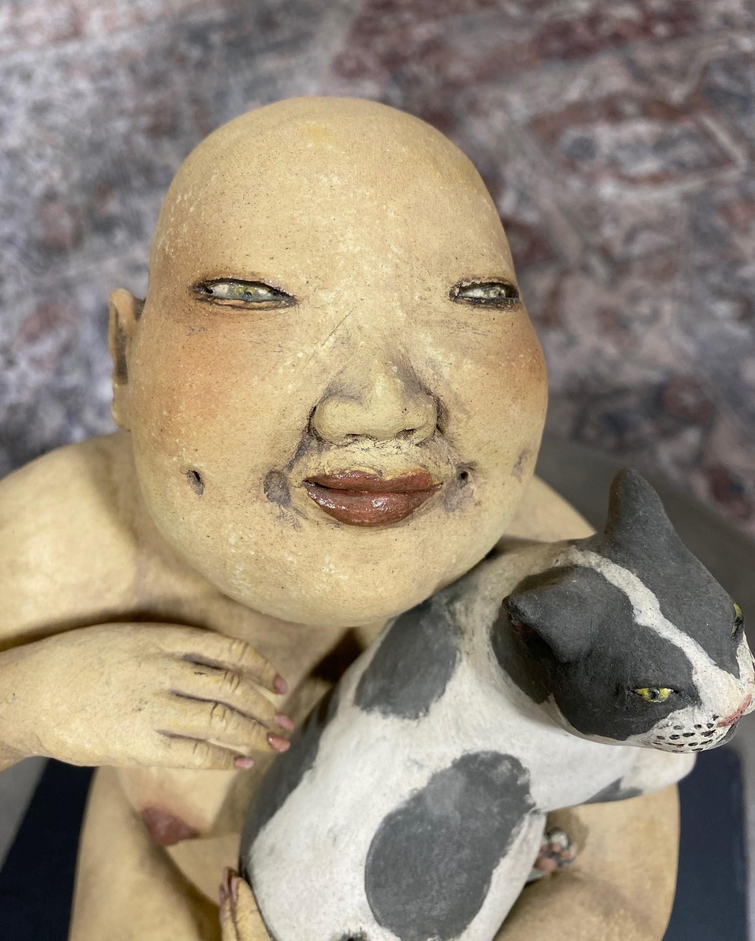Esther Shimazu Signed Japanese Hawaiin American Sculpture Woman with Cat 8
