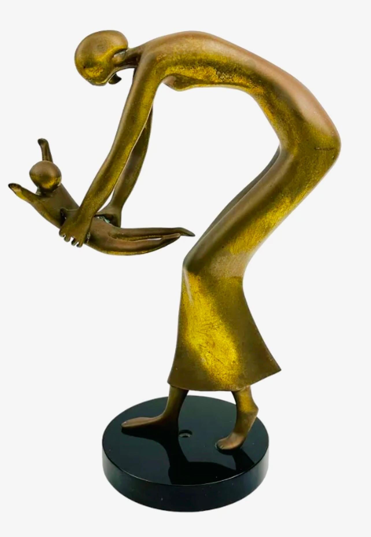 Grande sculpture en bronze Art Moderne Esther Wertheimer Mère bébé enfant Art Déco en vente 1