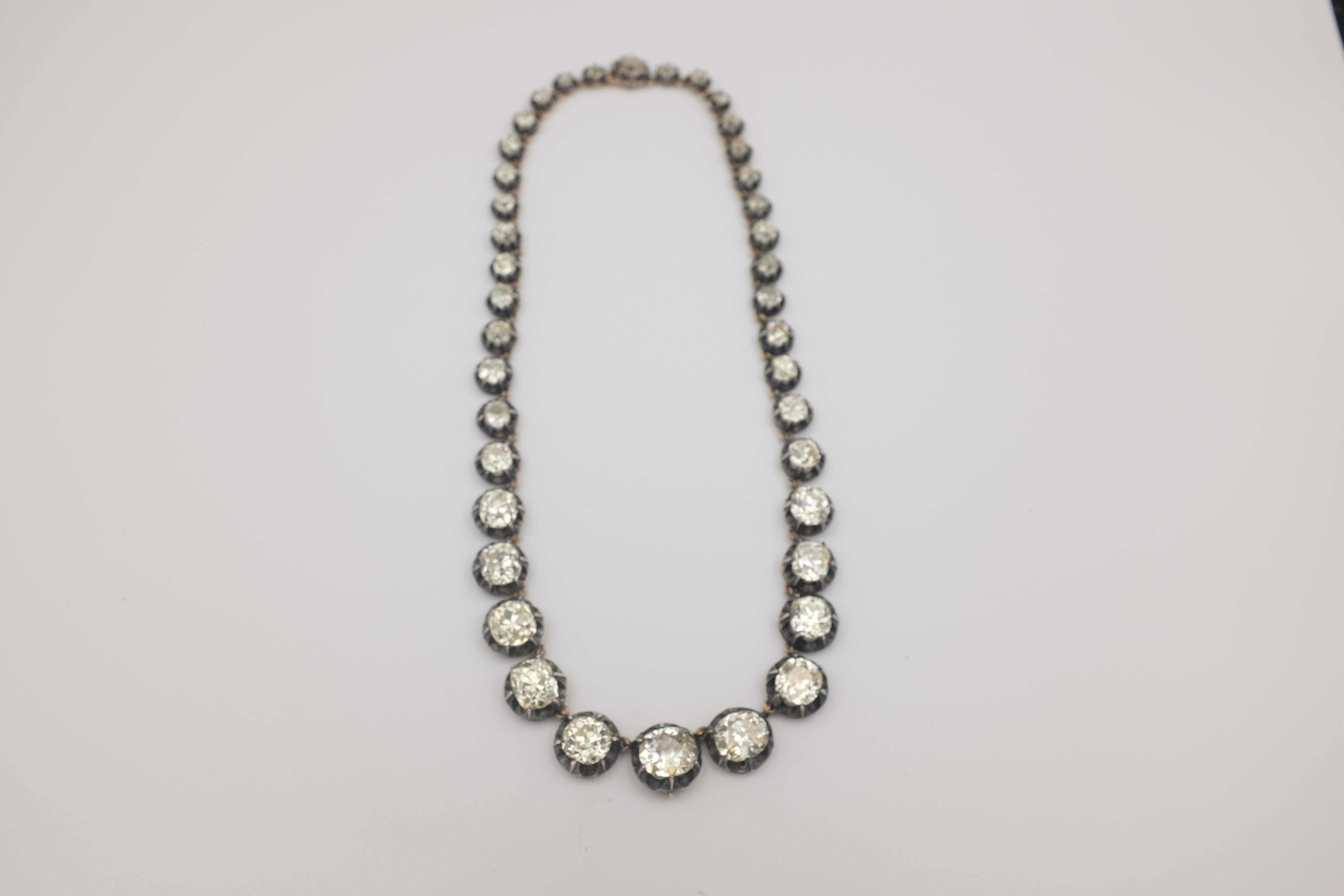 Round Cut Impressive Victorian Diamond Riviere Necklace For Sale