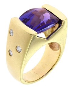 Estimated 9ct Checkerboard Tanzanite Estate Ring - 1/2+ troy oz Gold and Dias
