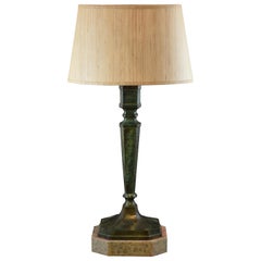 Estipite Shaped Lamp with Green Patina, No Shade Included, Bronze, Marble
