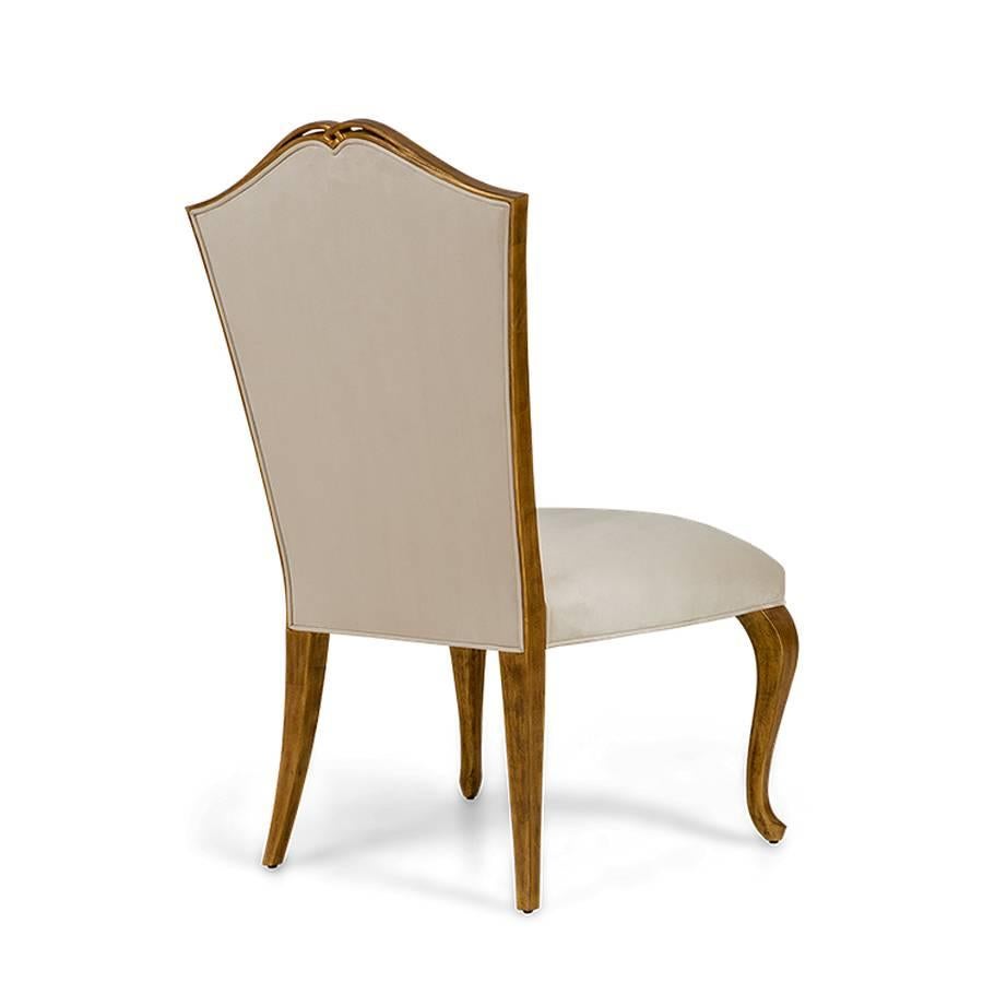 Hand-Crafted Estiva Chair with Mahogany Structure with Gold Painting and High Quality Fabric For Sale