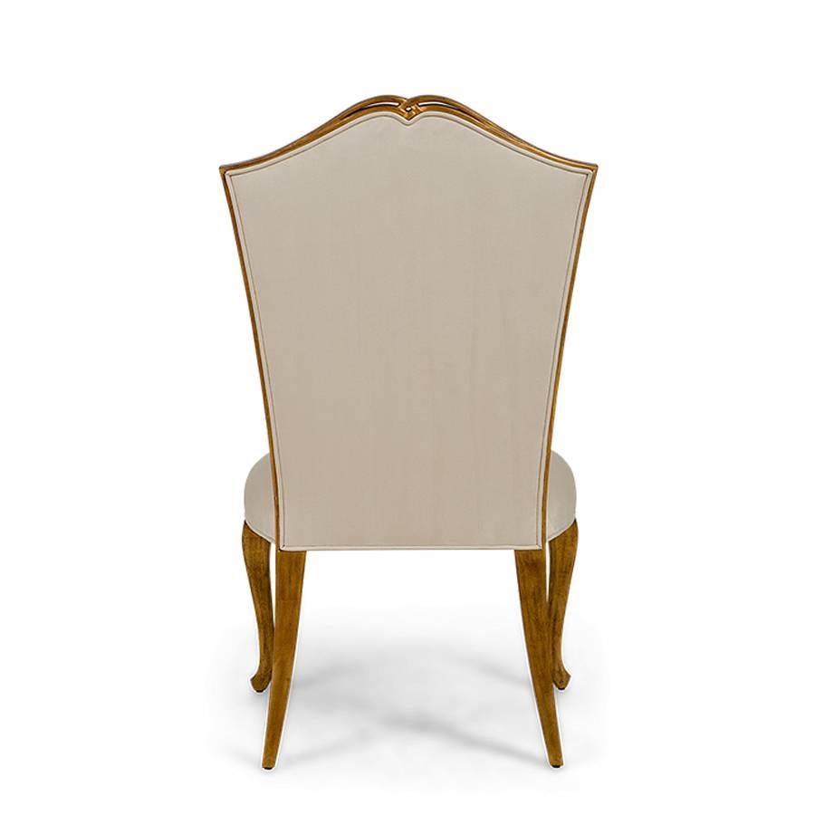 Contemporary Estiva Chair with Mahogany Structure with Gold Painting and High Quality Fabric For Sale