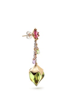 Estiva, Green Amber and Tourmaline Earrings in 18K Gold by Serafino