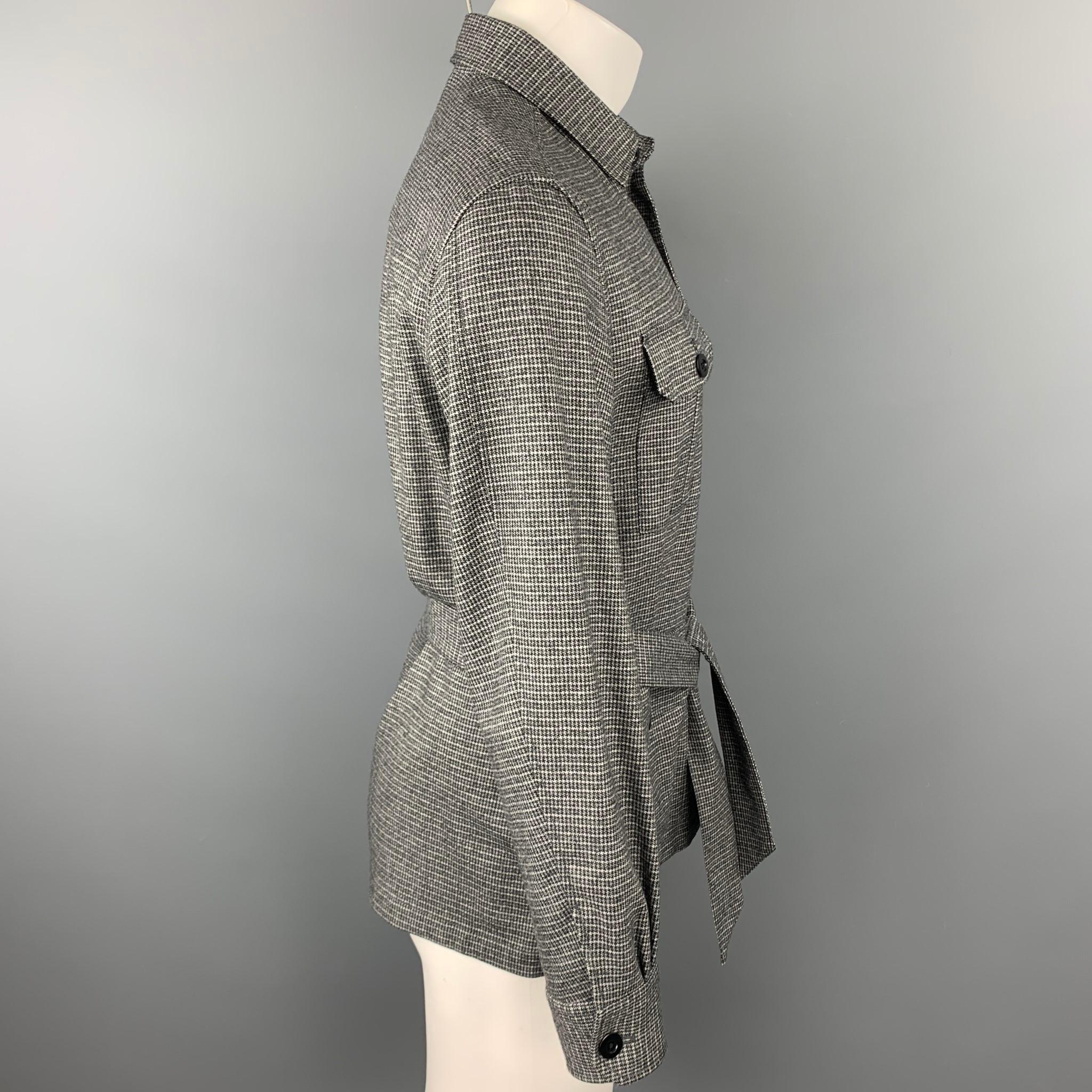 Gray ESTNATION Size M Grey Houndstooth Wool Blend Buttoned Jacket