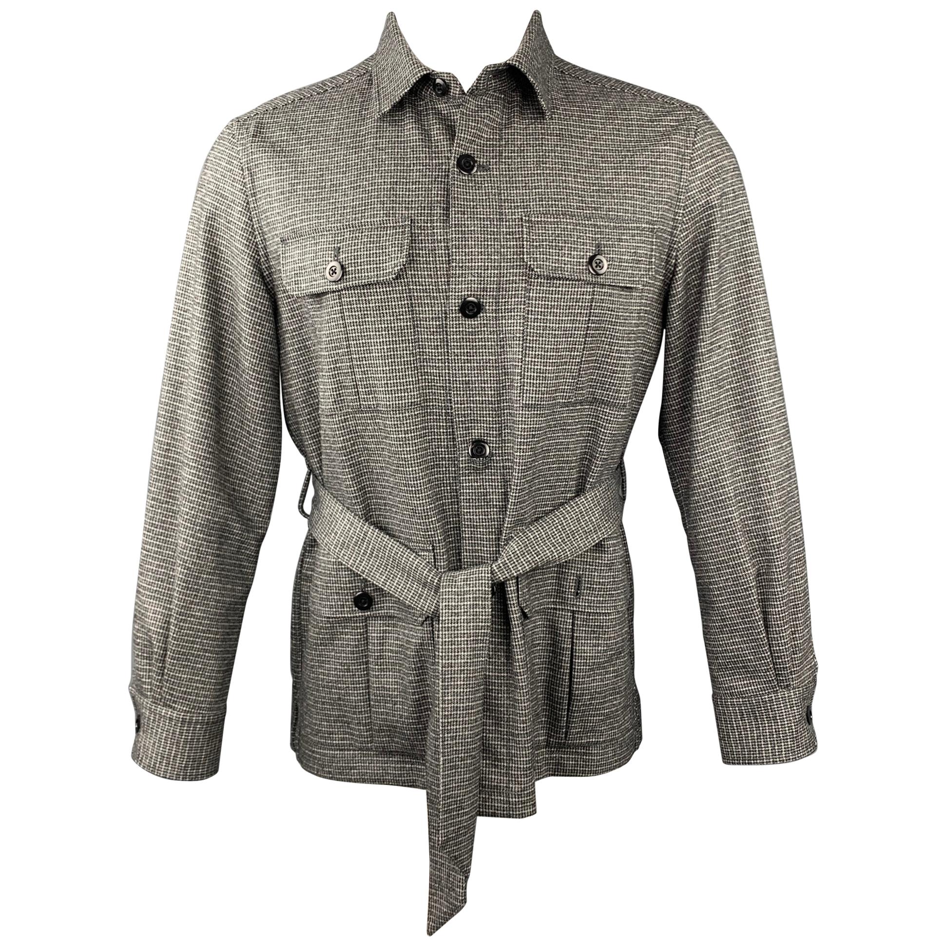 ESTNATION Size M Grey Houndstooth Wool Blend Buttoned Jacket
