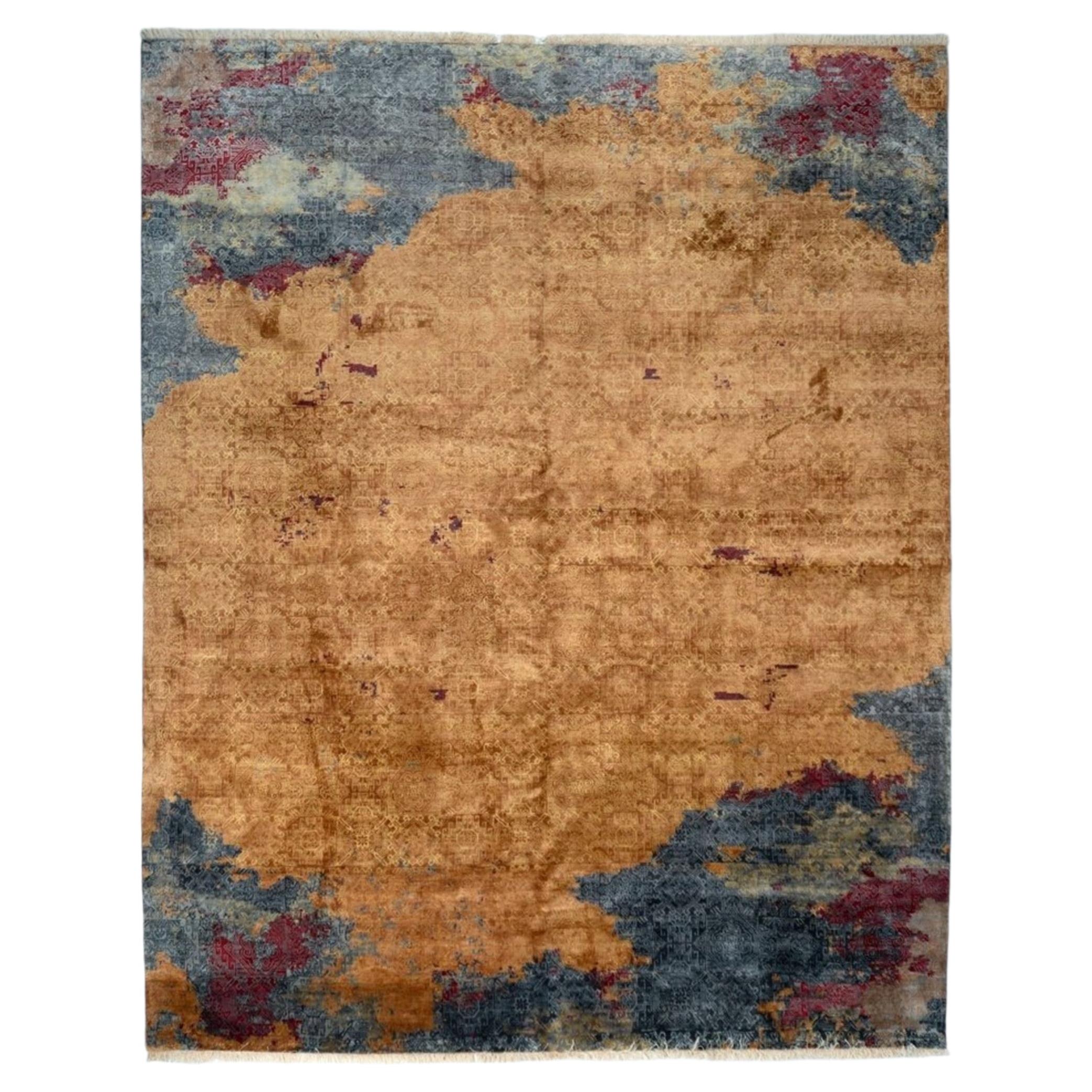 Estoril Hand-Knotted Area Rug, Wool & Silk Blend, Abstract Design For Sale