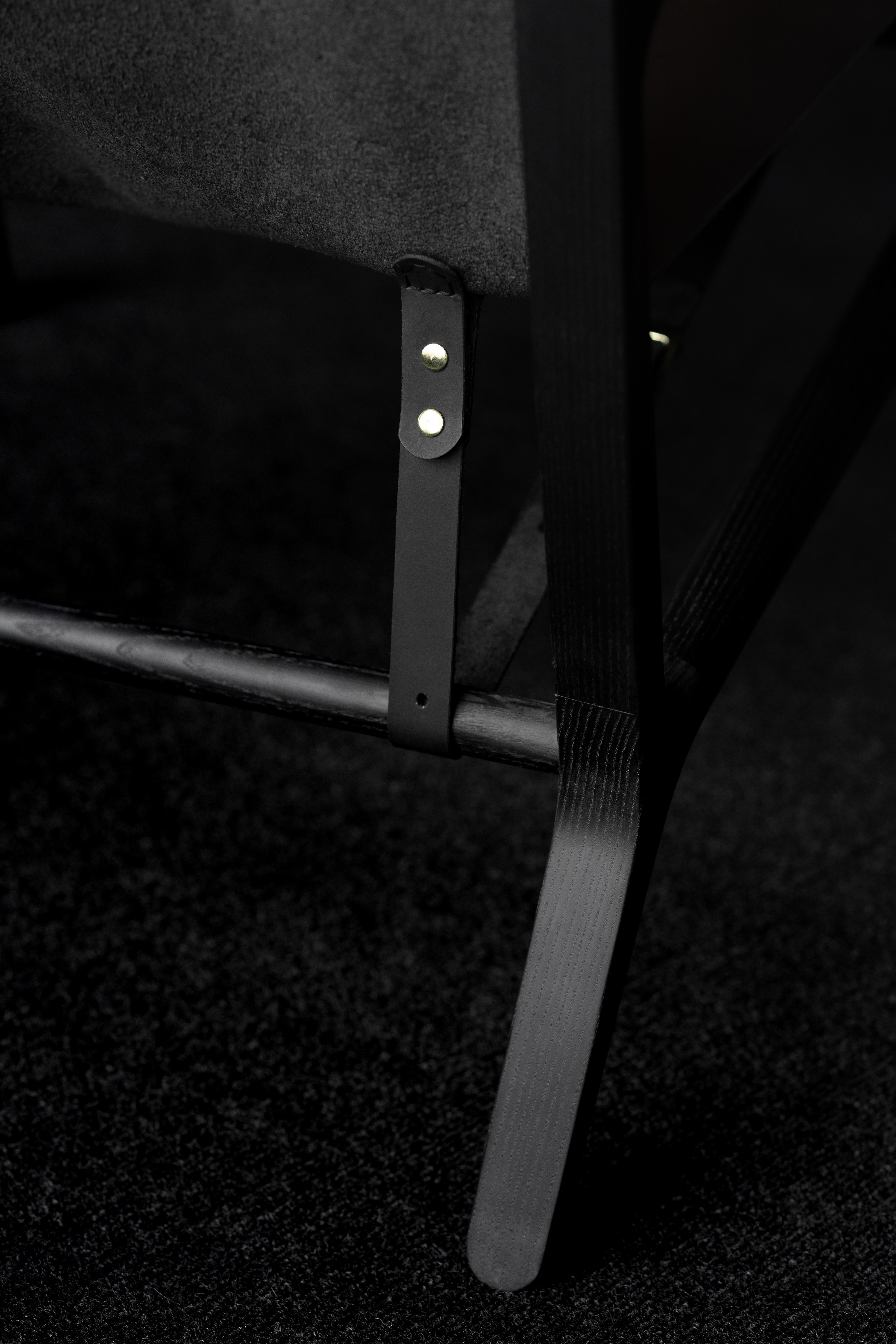 American Estrada Lounge Chair in Black Dyed Ash and Black Leather For Sale