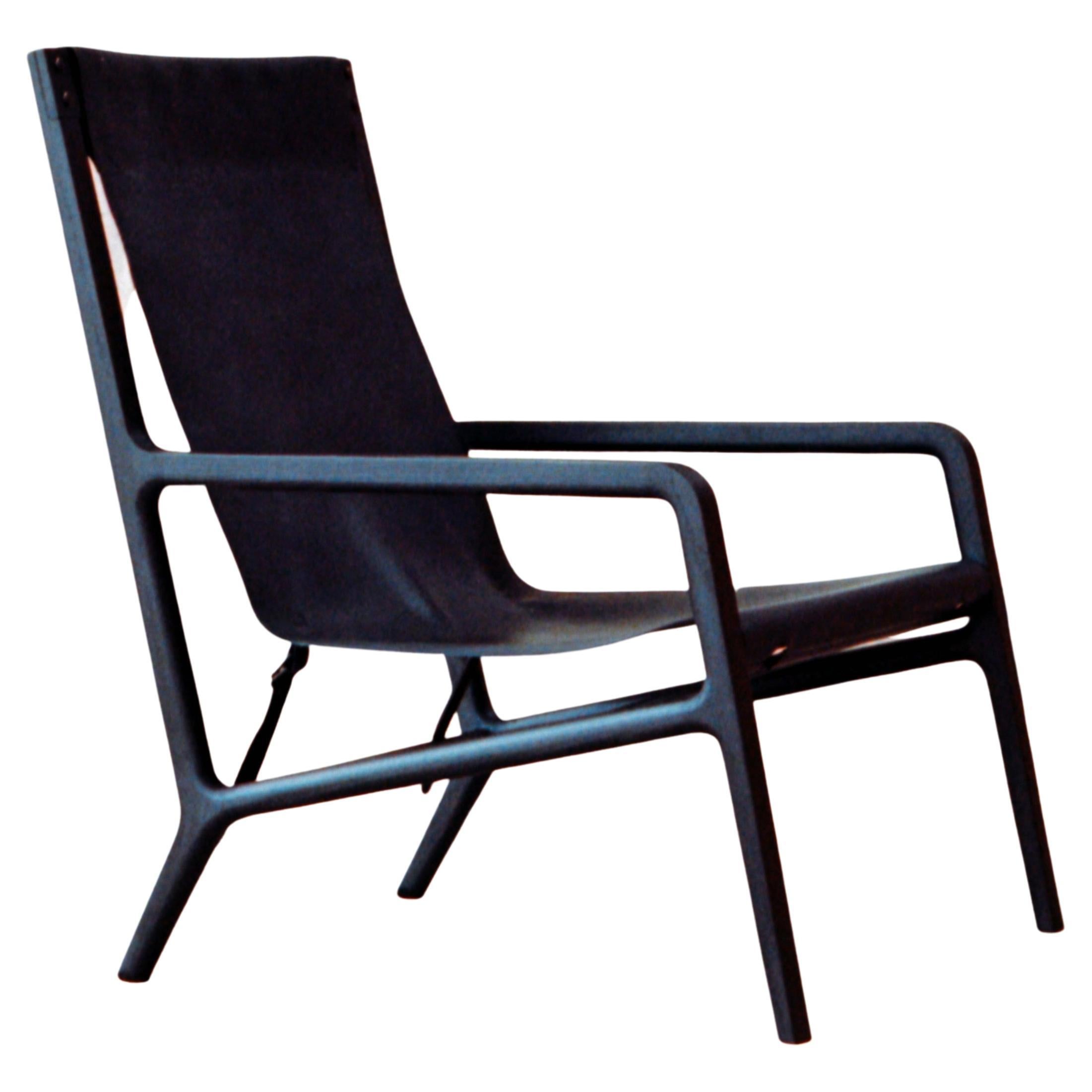 Estrada Lounge Chair in Black Dyed Ash and Black Leather For Sale