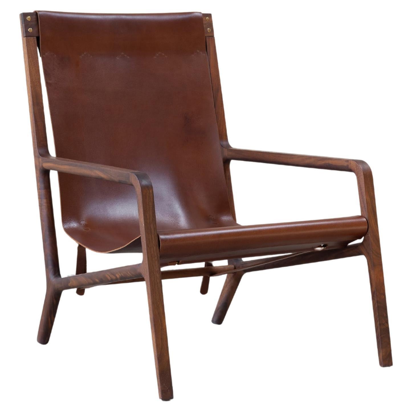 Estrada Lounge Chair in Black Walnut and Chestnut Leather